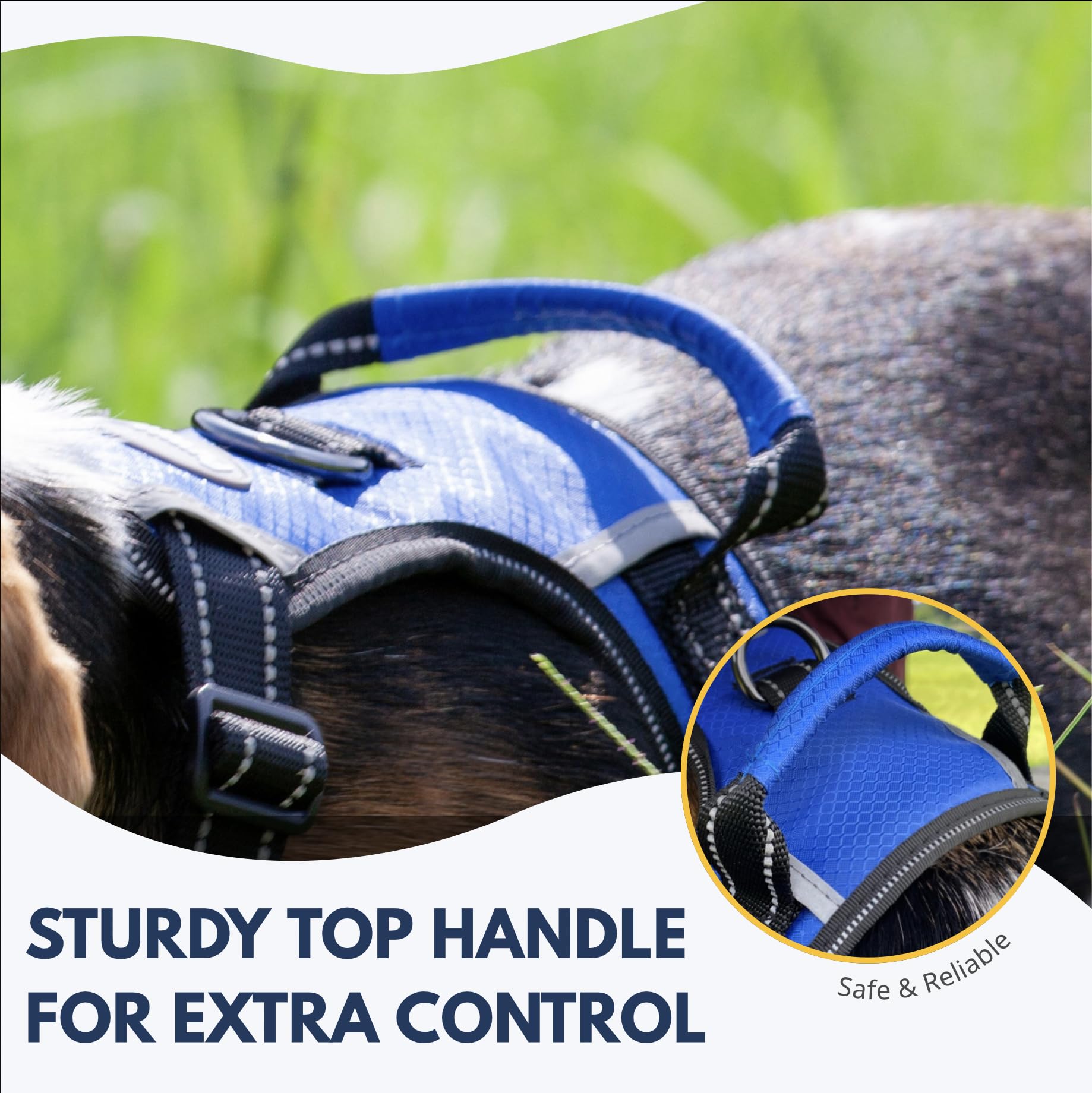 Arnés para Perros sin tirones, arnés Reflectante para Mascotas con 2 Anillos de Metal y Mango de fácil Control, Chaleco Ajustable para Mascotas para Perros medianos, Azul, M