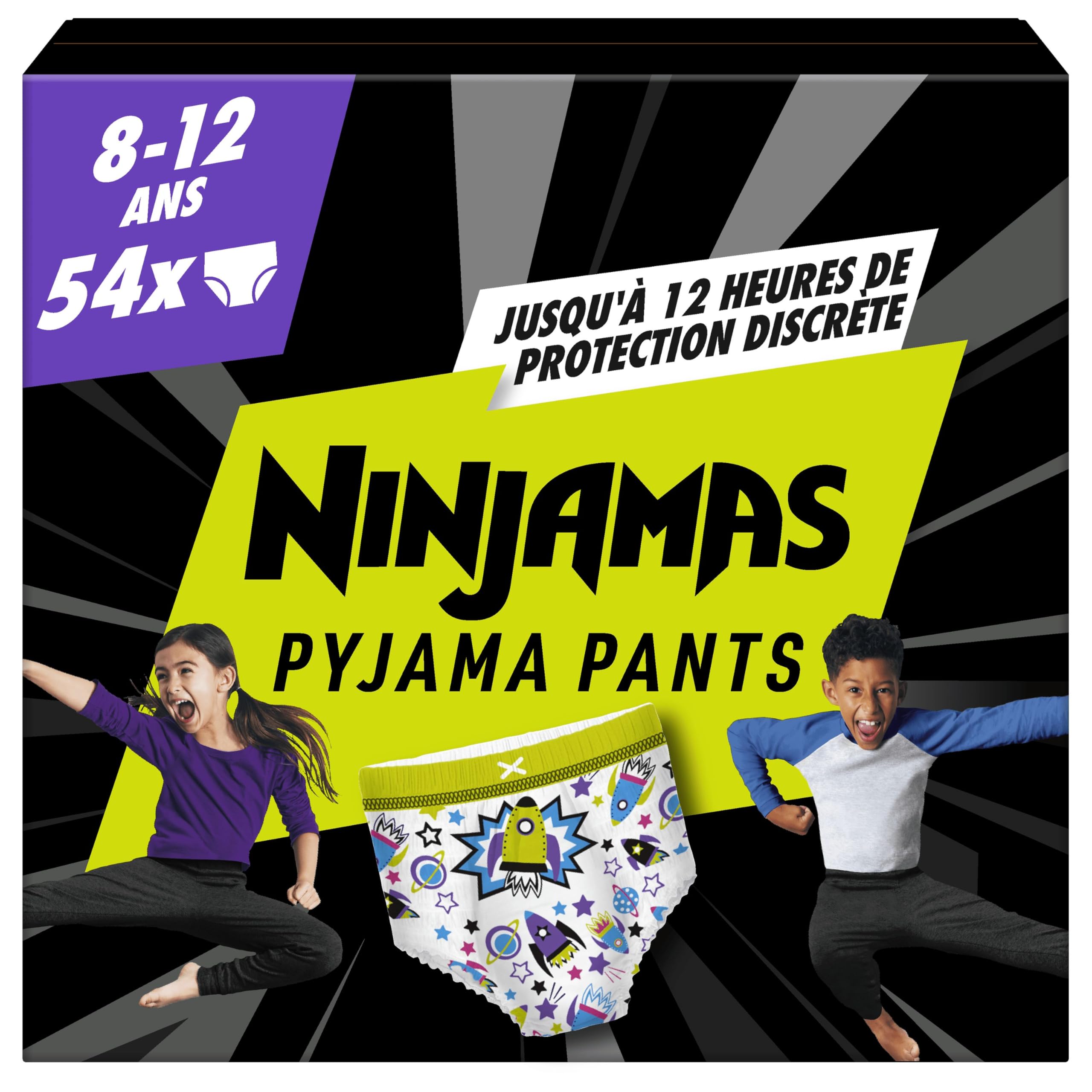 Pampers Ninjamas Pyjama Pants Garçon, 54 Sous-Vêtements de nuit Absorbants, 8-12 Ans, 27-43kg, Protection Maximale Contre Les Fuites Toute La Nuit En Toute Discrétion, Pack 1 Mois