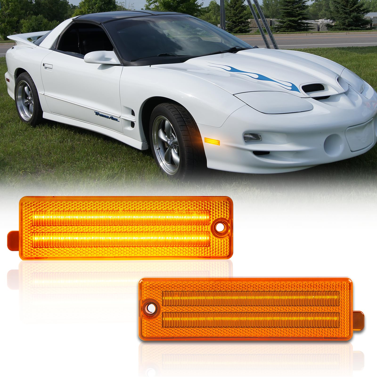 litzland Front Bumper LED Side Marker Lights Compatible with Pontiac Firebird 1998 1999 2000 2001 2002 Amber Lens Side Marker Turn Signal Light