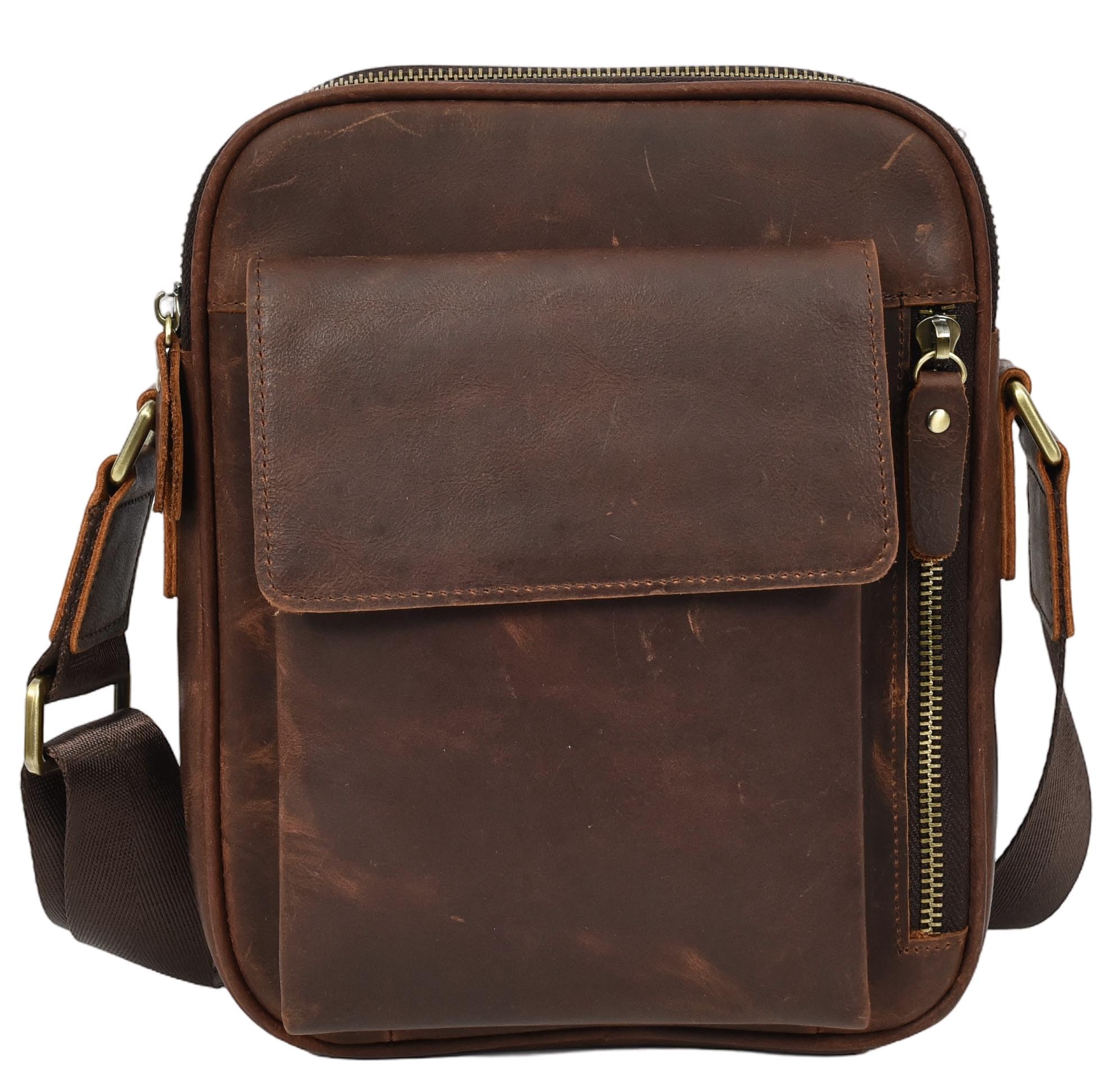Morsalin - Borsa a tracolla da uomo, in pelle, con scomparti multipli con cerniera, tracolla regolabile, tasca frontale con patta