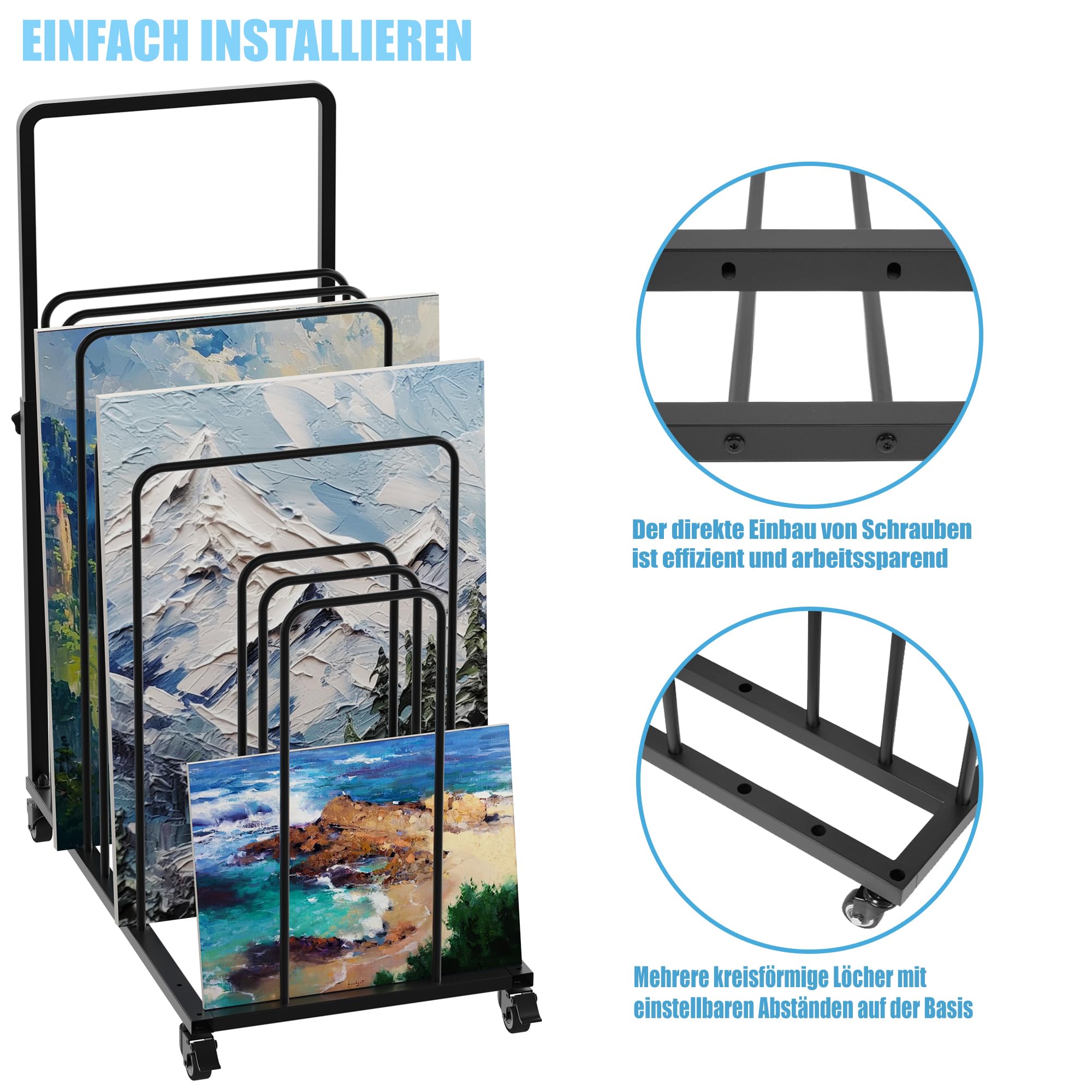 uyoyous Mobiler künstlicher Trockenständer 100 x 80 x 45 cm Einstellbarer Intervall-Wäscheständer mit Rollen und Bremse, geeignet für Kunsttücher und Kunstwerke