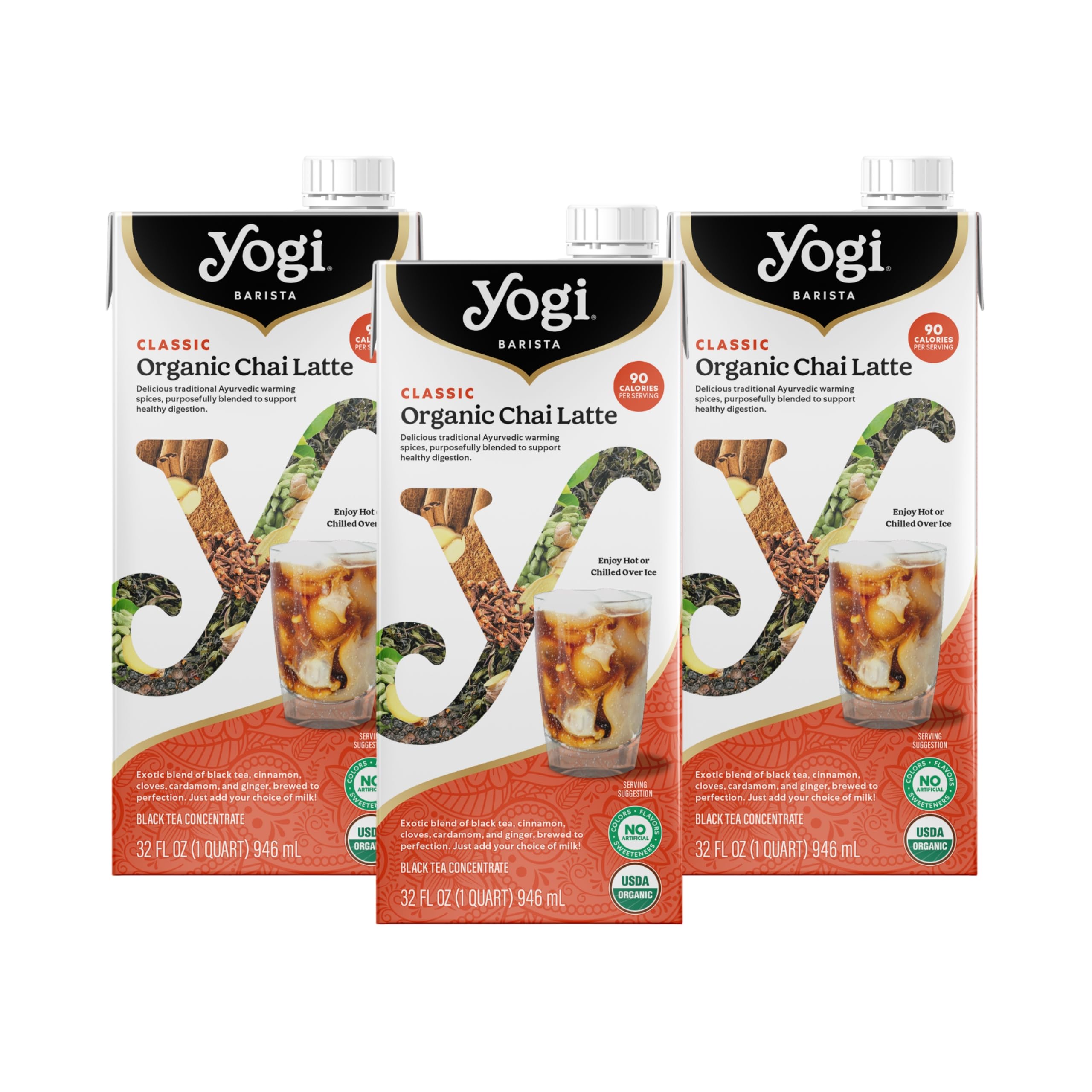 Yogi Barista Classic Organic Chai Latte - 32 Fluid Oz (3 Pack) - Organic Chai Tea Concentrate - Supports Healthy Digestion - Includes Black Tea, Ginger, Cardamom, Cinnamon & MoreUSDA Organic