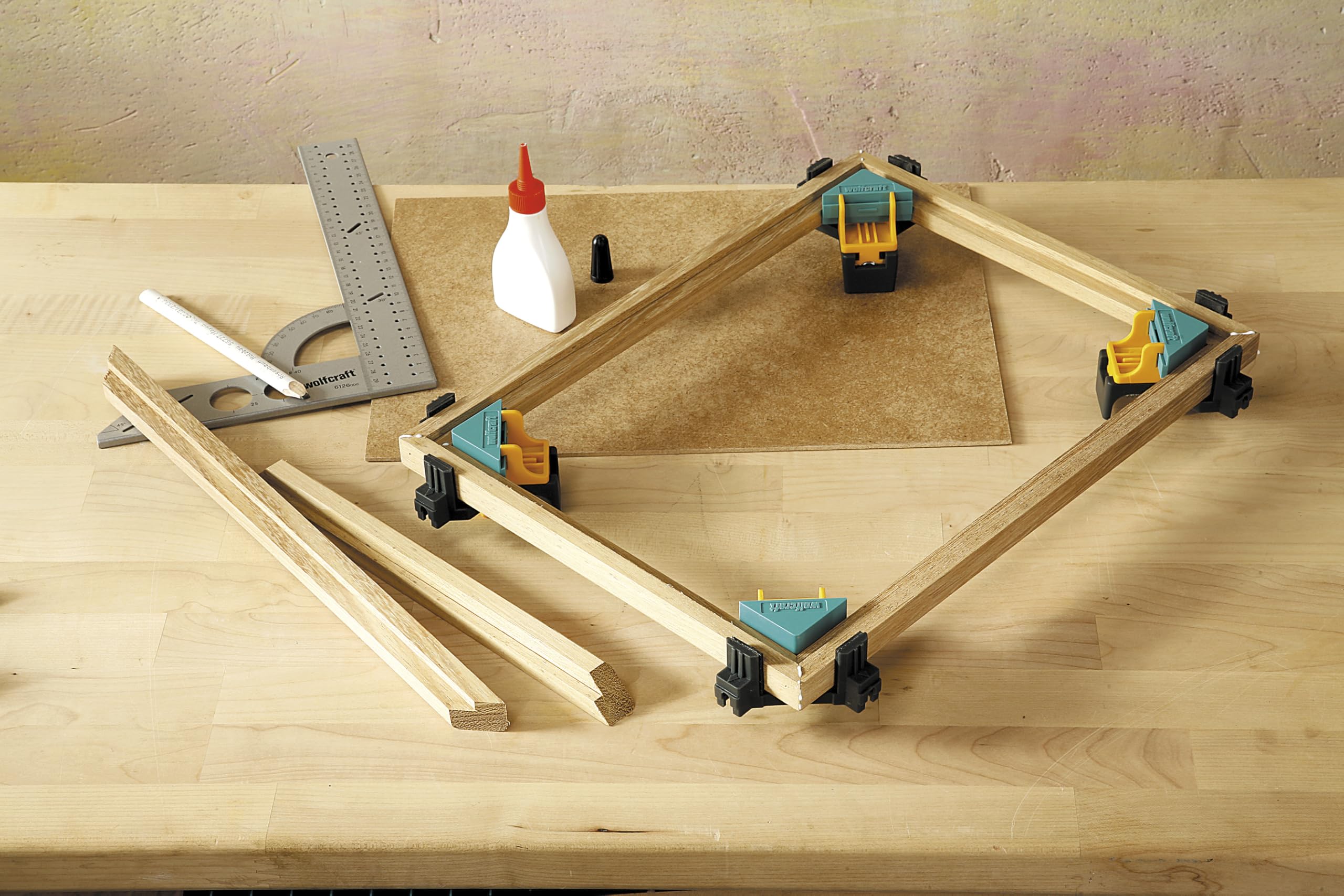 wolfcraft Morsetti Angolari per Legno ES 22 - Set 4 Morsetti a 90°, Serraggio Angolo Retto per Incollare e Avvitare - 8626000