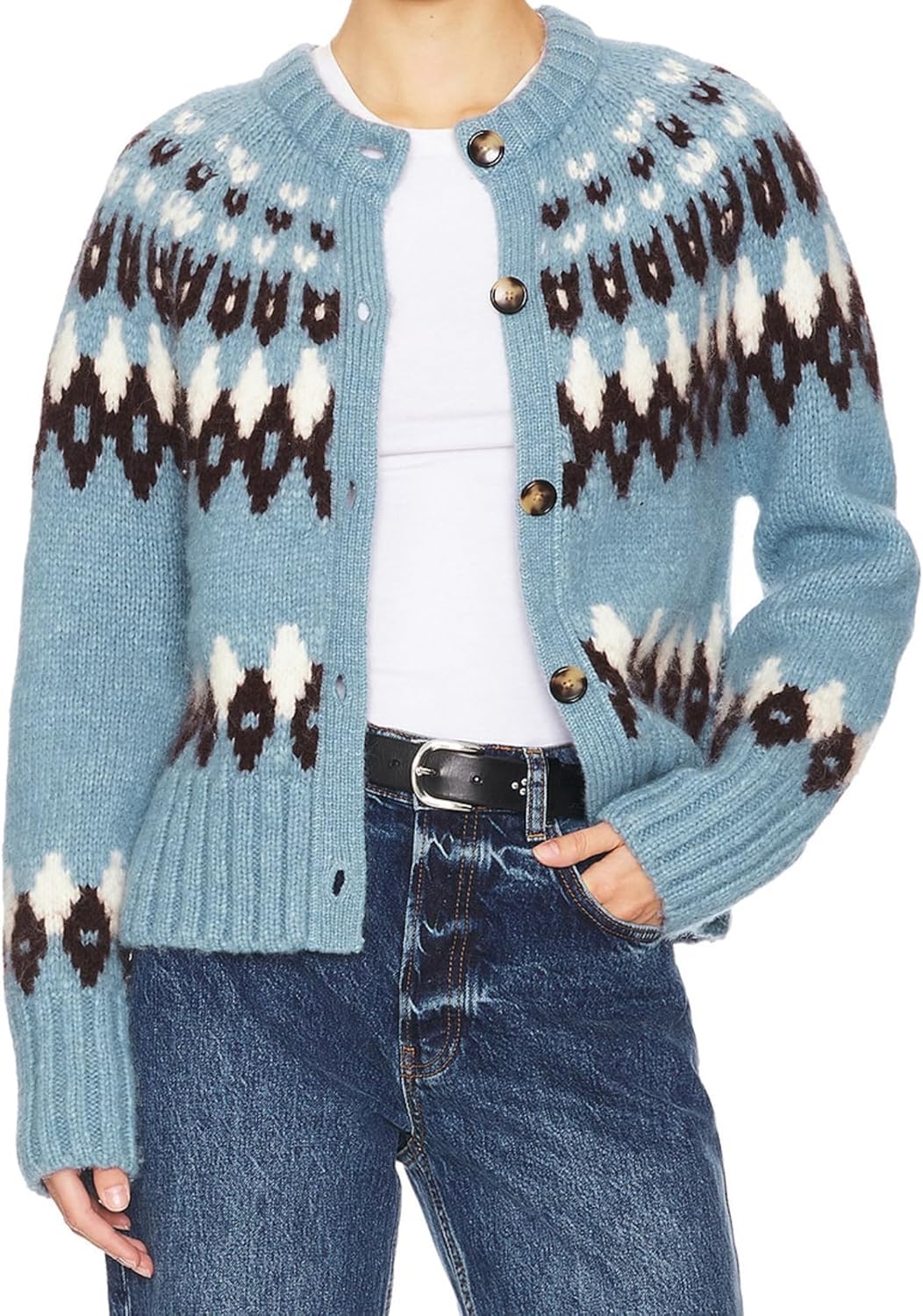 EMMIOL Womens Fair Isle Sweater Cropped Button Up Long Sleeve Cardigans Crewneck Knit Sweater Coats Fall Winter - Image 2