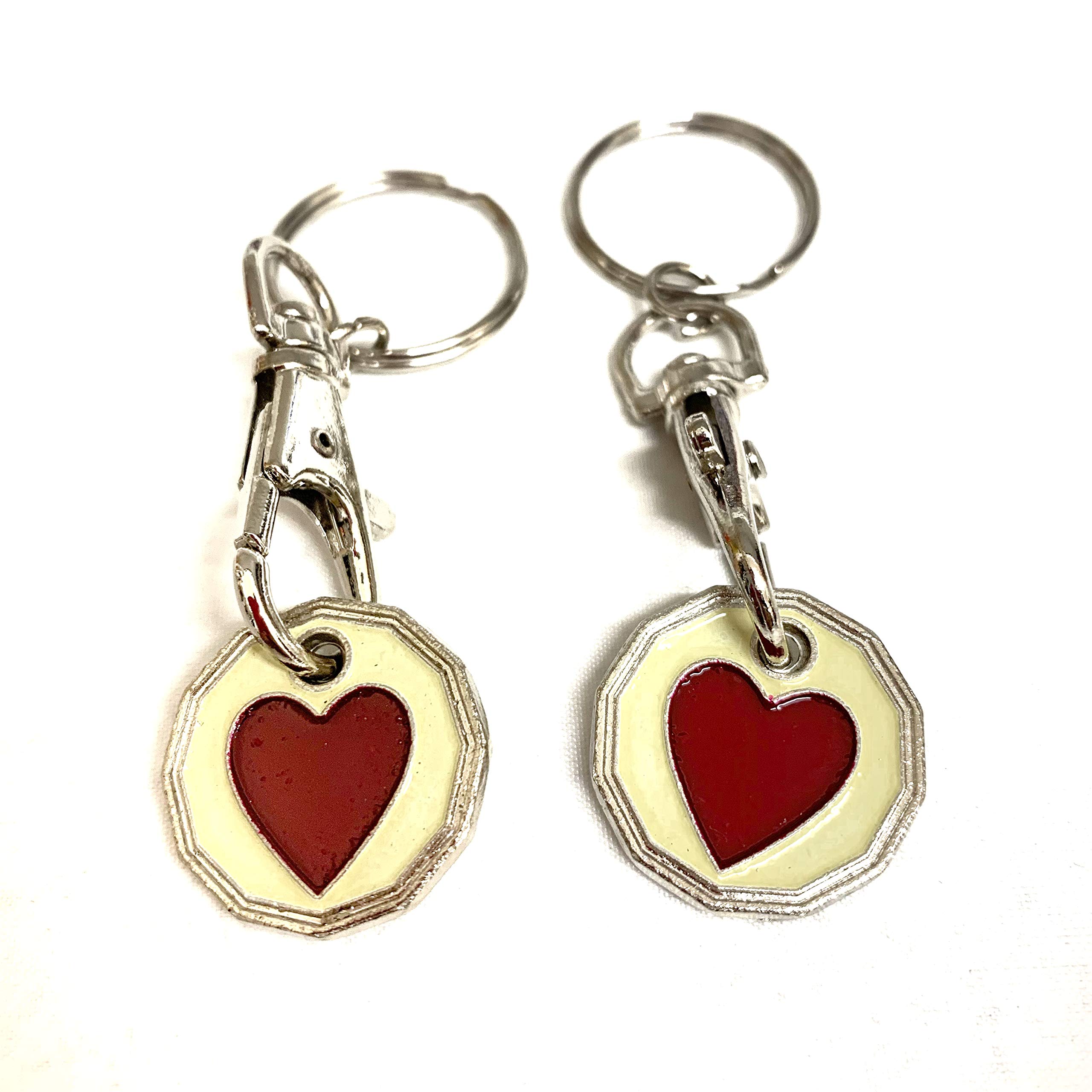 영국 피닉스 쇼핑 카트 토큰 키링 ￡1 모양 1파운드 동전 토큰 사물함 키 체인 헬스장 쇼핑 바구니 ASDA ALDI LIDL  TESCO (하트 2개)