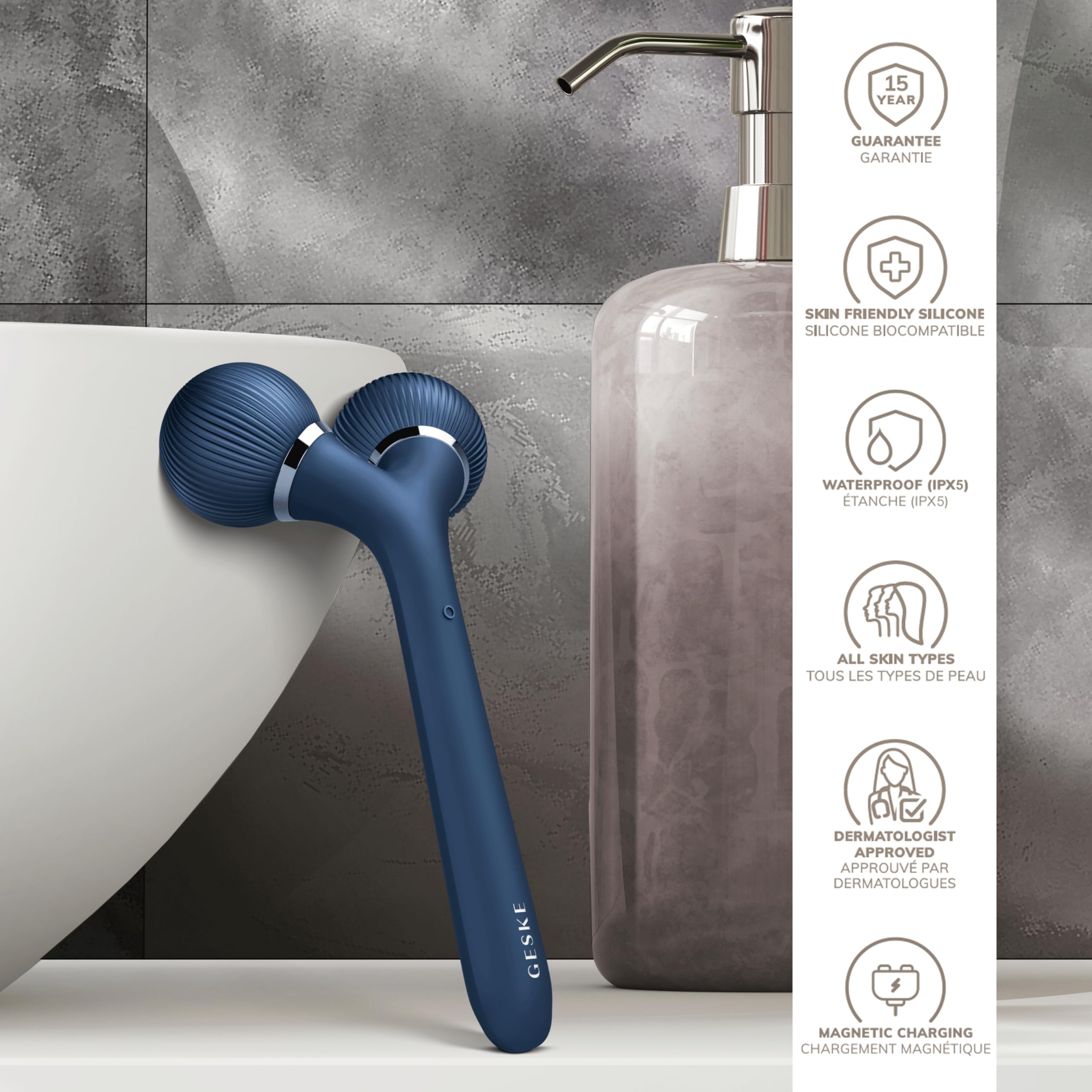 GESKE | SmartAppGuided™ Sonic Facial & Body Roller | 4 in 1 | Derma Roller | Dispositivo per viso e corpo | Roller viso professionale | Rassoda e definisce corpo e viso