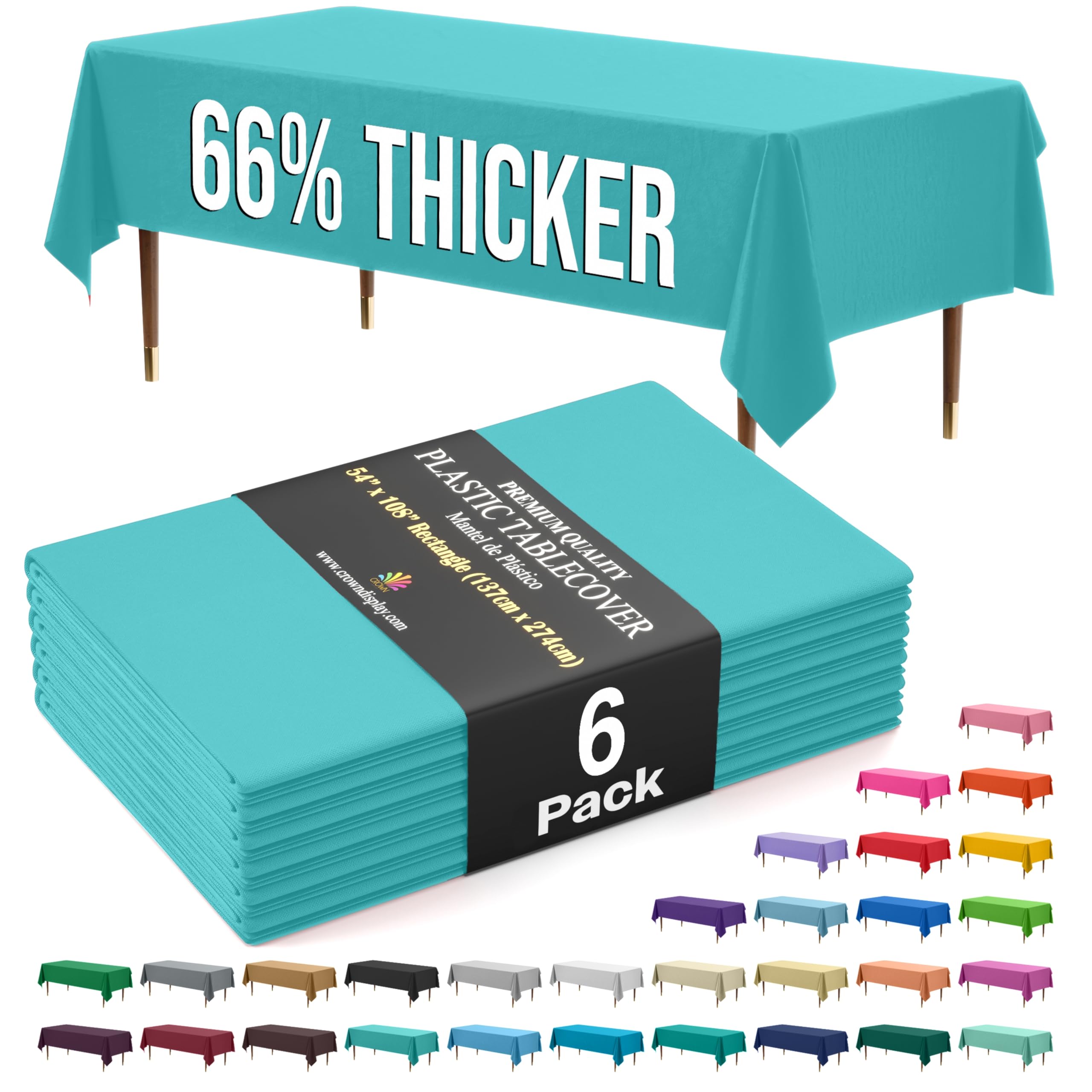 Exquisite Tovaglia rettangolare in plastica di alta qualità, 66% più spessa, 0,5 mm, confezione da 6 tovaglie color acqua, 137 x 274 cm, tovaglia riutilizzabile che non si strappa facilmente come le