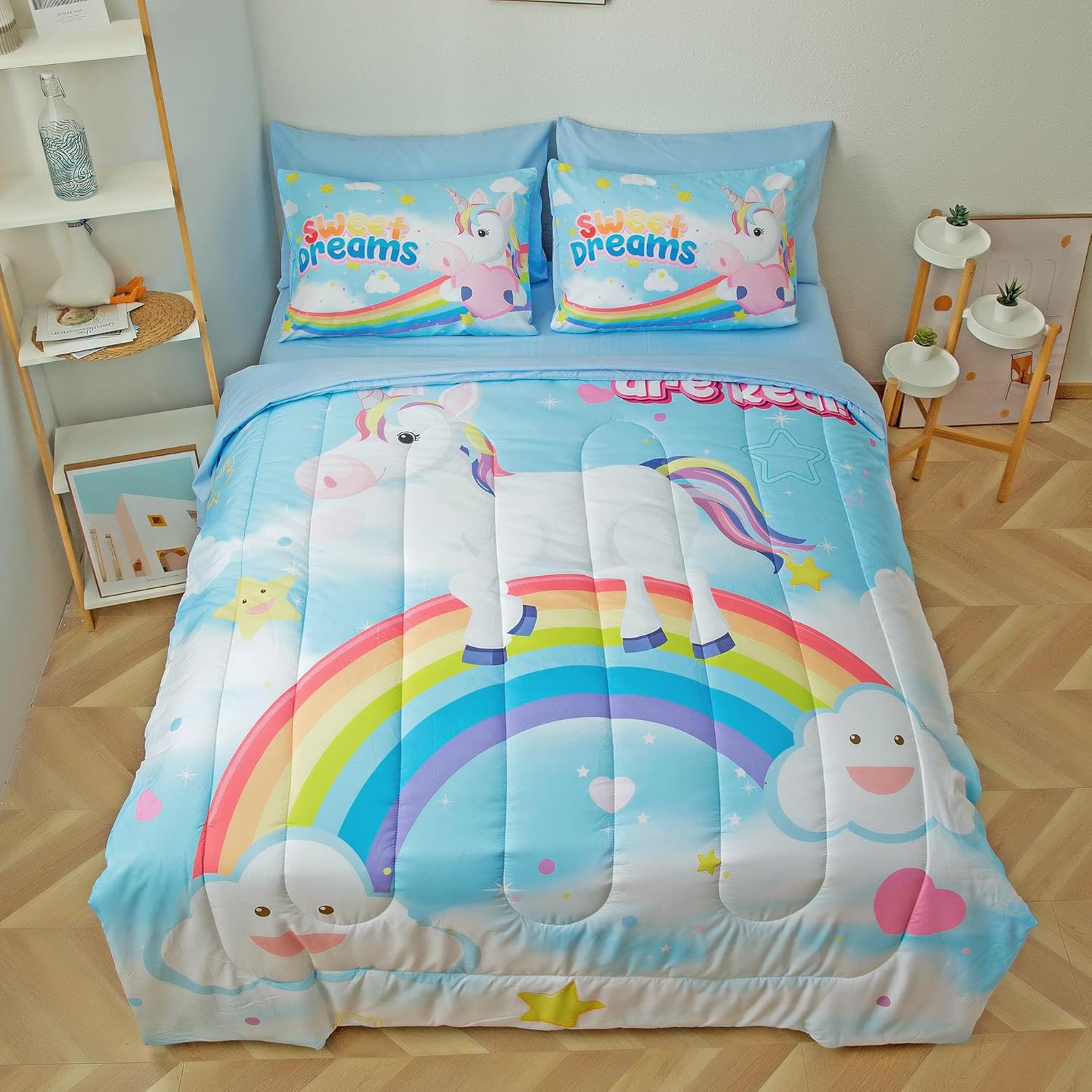 Twin Comforter Set for Girls Kids – Rainbow Unicorn Bedding with Sheets and Pillowcase, Soft Microfiber Bed in a Bag