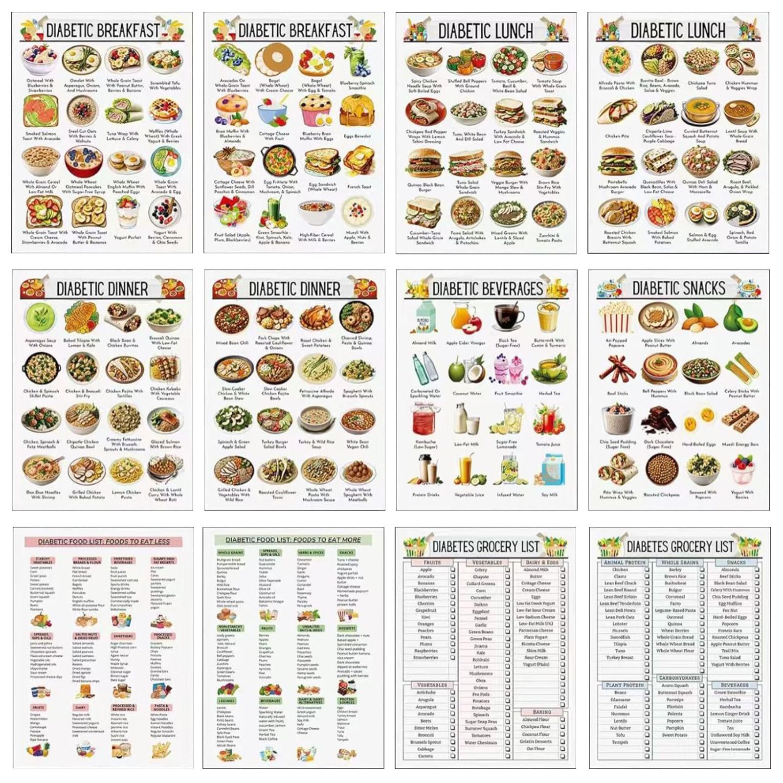 Low Carb Meal List - 12-pieces Low Carb Diet Guide Planner - Sugar Control Eating Guide Poster for Elderly Wife Grandma Aunt Husband Mom Dad Uncle