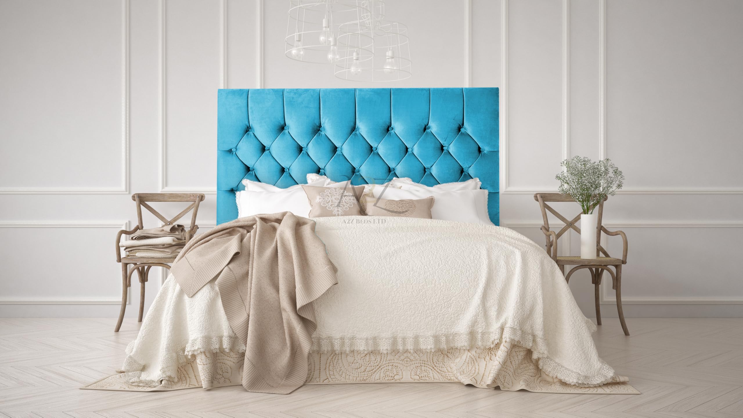 Chesterfield 30" Headboard Plush Velvet 3FT-4FT-4FT6-5Ft-6FT (Turqouise, 5FT King)