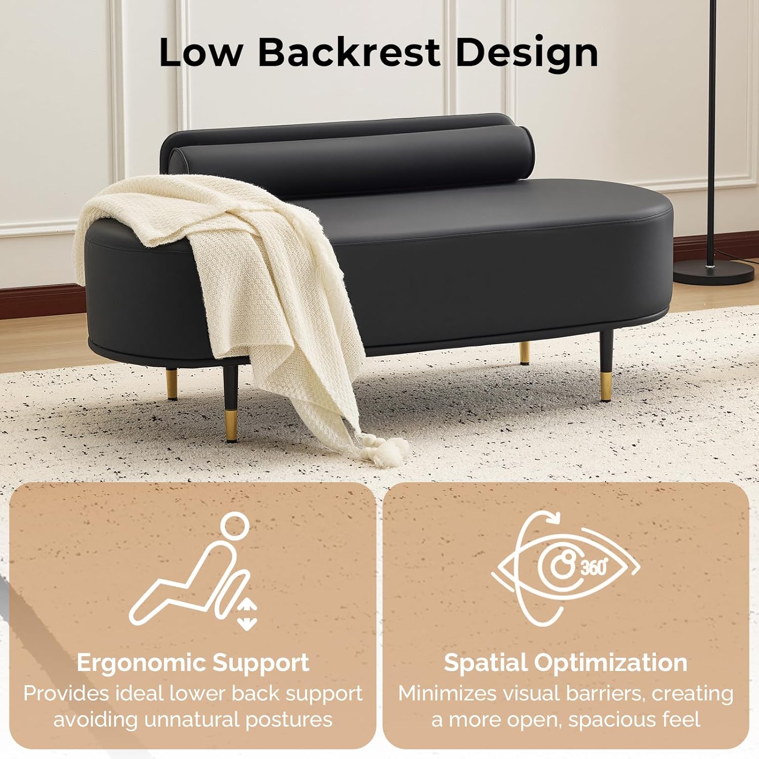 OmySalon Waiting Room Bench with Low Back, 53.5" Office Guest Chair, Faux Leather Upholstered Reception Seating, Lobby Bench for Beauty Salon Barbershop Airport Bank Hall Room Conference