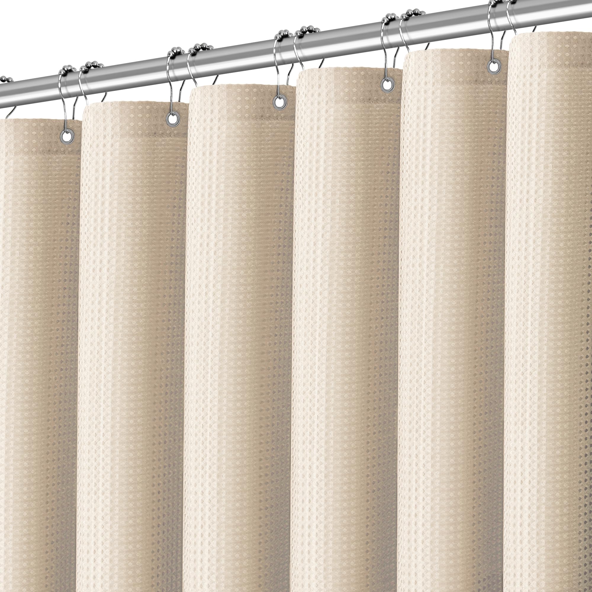 PANGSINNE Beige Fabric Shower Curtain - Waffle Textured Heavy Duty Shower Curtains for Bathroom, 256GSM Hotel Spa Luxury Weighted Bath Curtain with 12 Hooks, 72x78, Beige — image 1