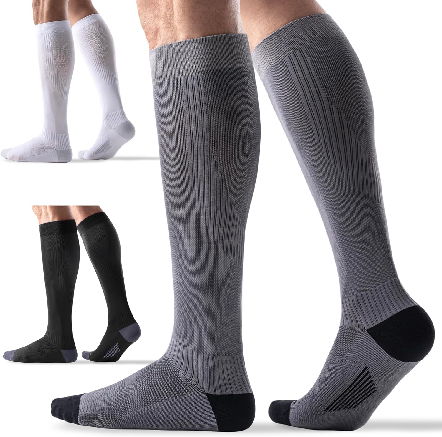 3 Pairs Compression Socks 15-20 mmHg for Women Men – Moderate Support for Circulation, Sports, Travel, Comfort Cuff