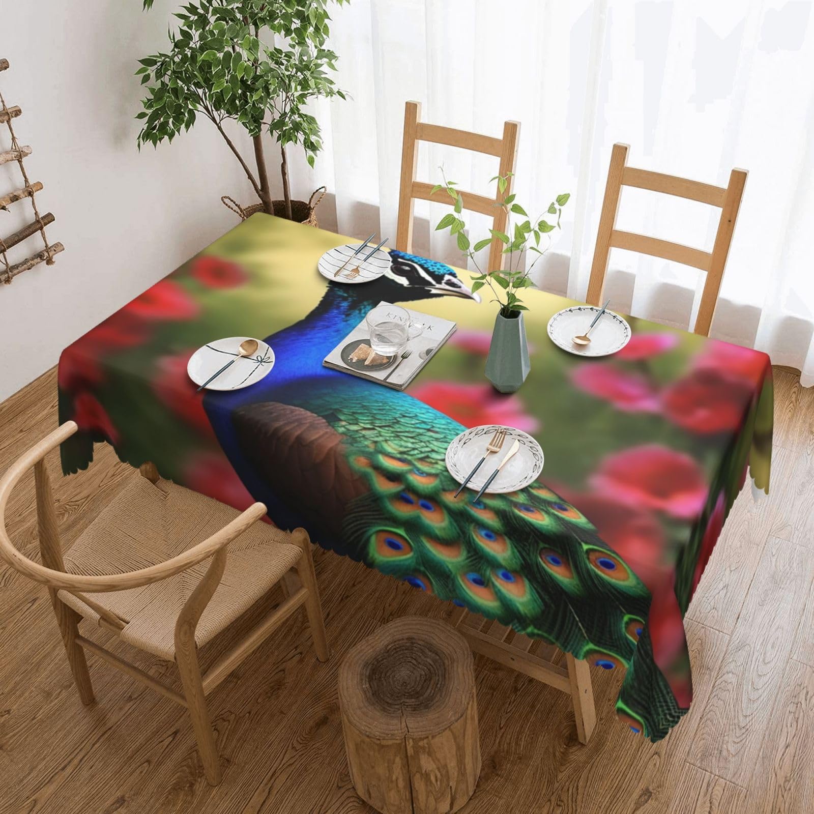 Nappe fleurs de paon décoration de table haute résistance 137x183