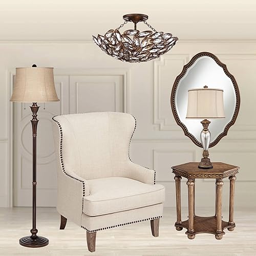 Miniatura 5 de Barnes and Ivy Alsace - Lámpara de mesa tradicional de 32.5 pulgadas de alto, cristal de mercurio plateado, base de bronce dorado, decoración de