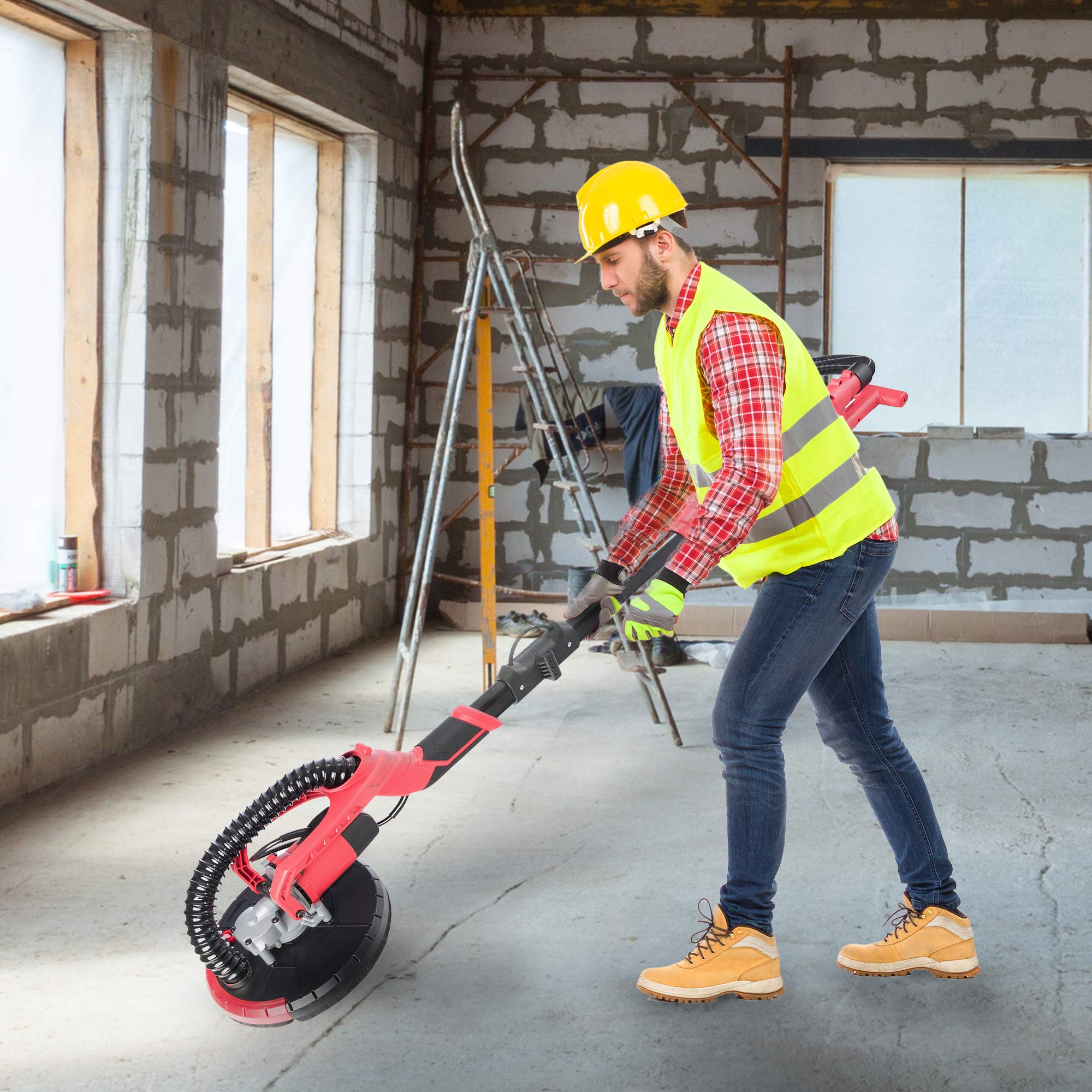 Arebos Trockenbauschleifer | Langhalsschleifer Ø225mm mit Teleskopstange & schwenkbarem Kopf | inkl. 6 oder 12 Schleifscheiben Premium für Wand- & Deckenschleifer
