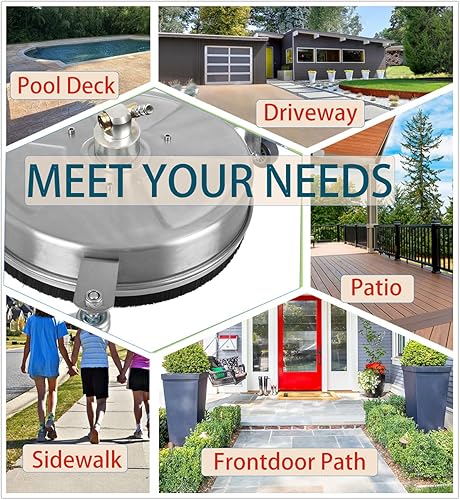 Miniatura 10 de Limpiador de superficie de lavadora a presión de 15 pulgadas, con 2 varillas de extensión de 14 de pulgada de conexión rápida de 3600 PSI