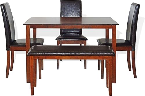 Miniatura 6 de Banco de madera maciza manchado con diseño contemporáneo acolchado en acabado de nogal oscuro