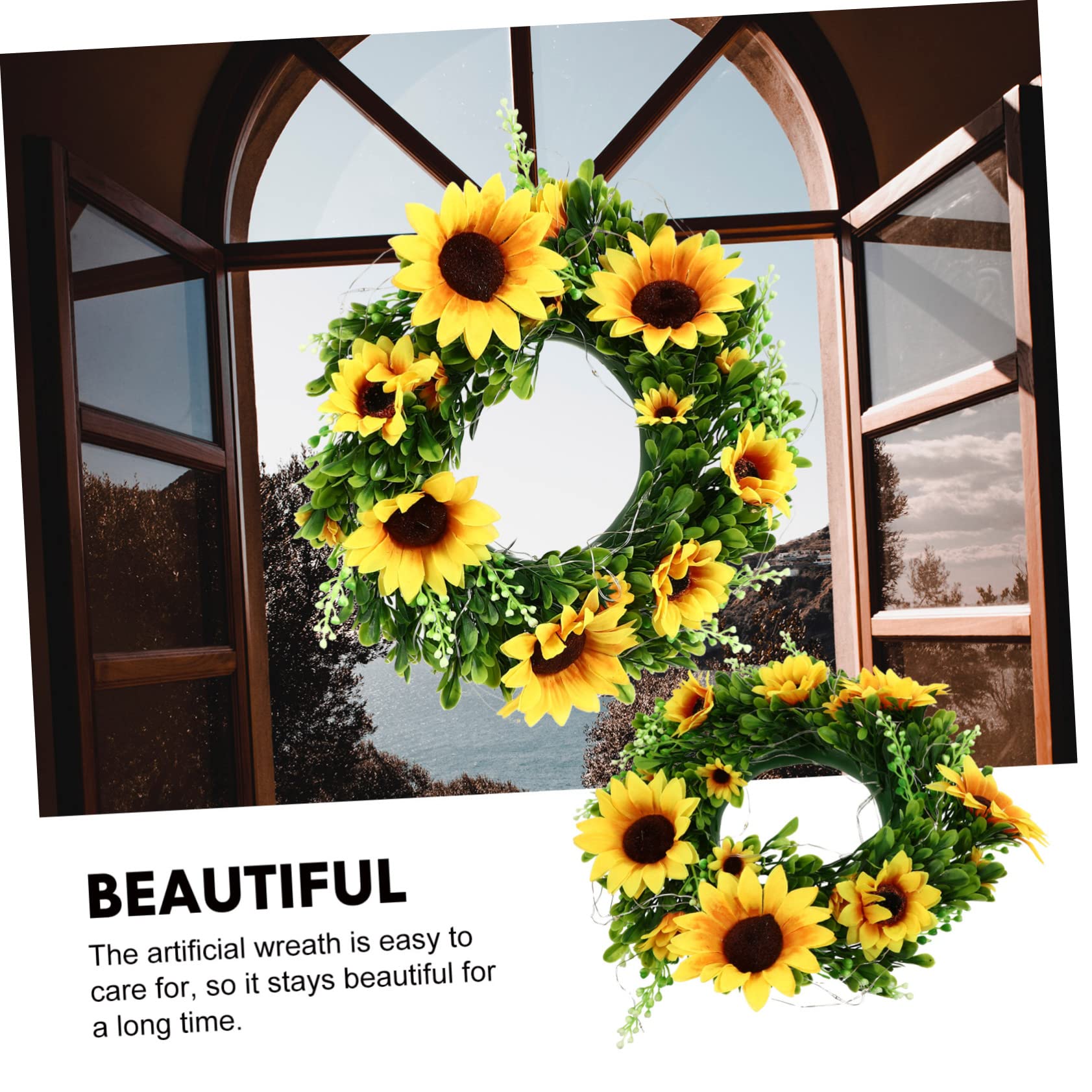 Amosfun 1Pc Sunflower Garland Lamp LED Wreath Decor for Wedding Home Artificial Flower Lights Spring Seasonal Decoration Easy Care Lighting