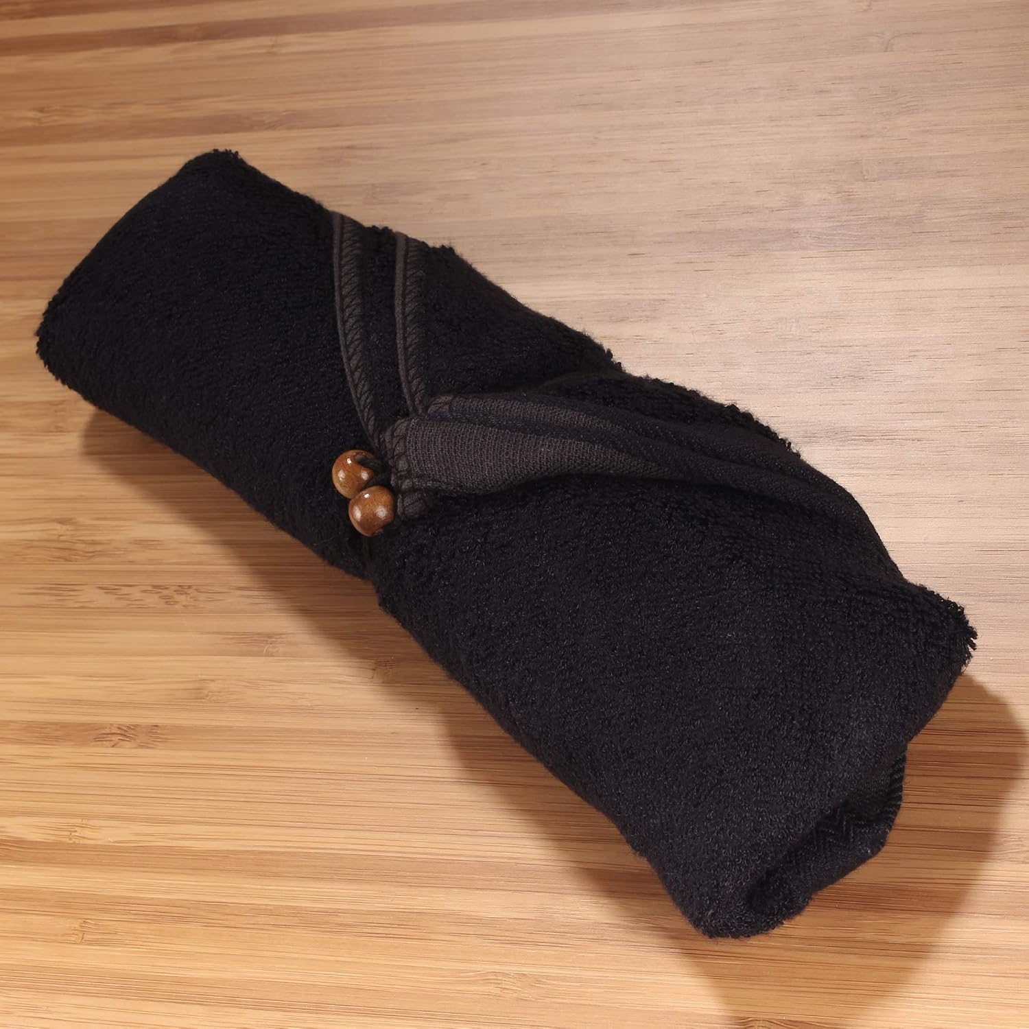 BambooMN Reusable Travel Bamboo Rayon Washcloth Set with Utensils - 1 Set, Black
