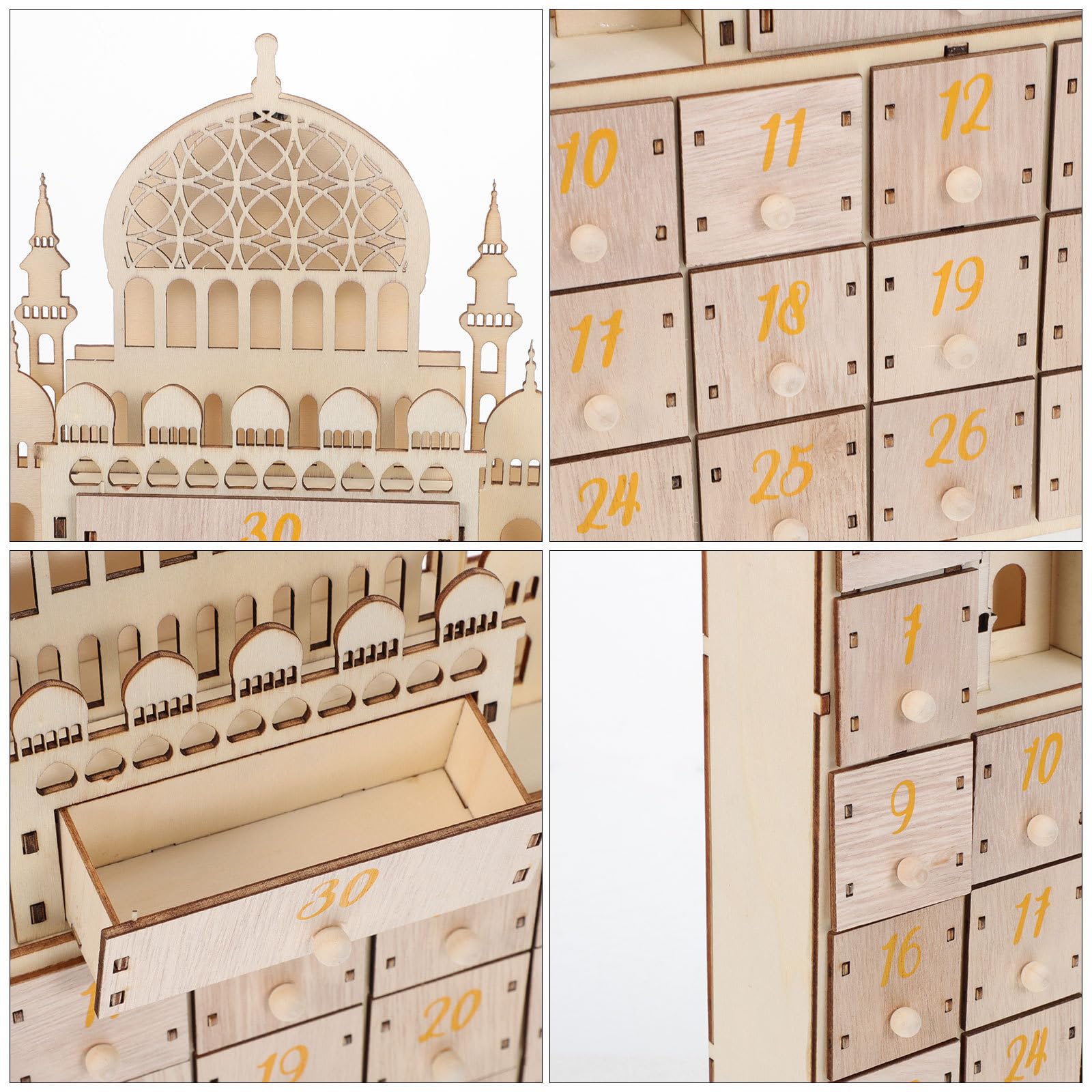 IMIKEYA Ramadan Adventskalender mit 30 tägigem Countdown und Schubladen Kompakt und Freistehend für Ramadan Feierdekoration Schreibtisch oder Regal