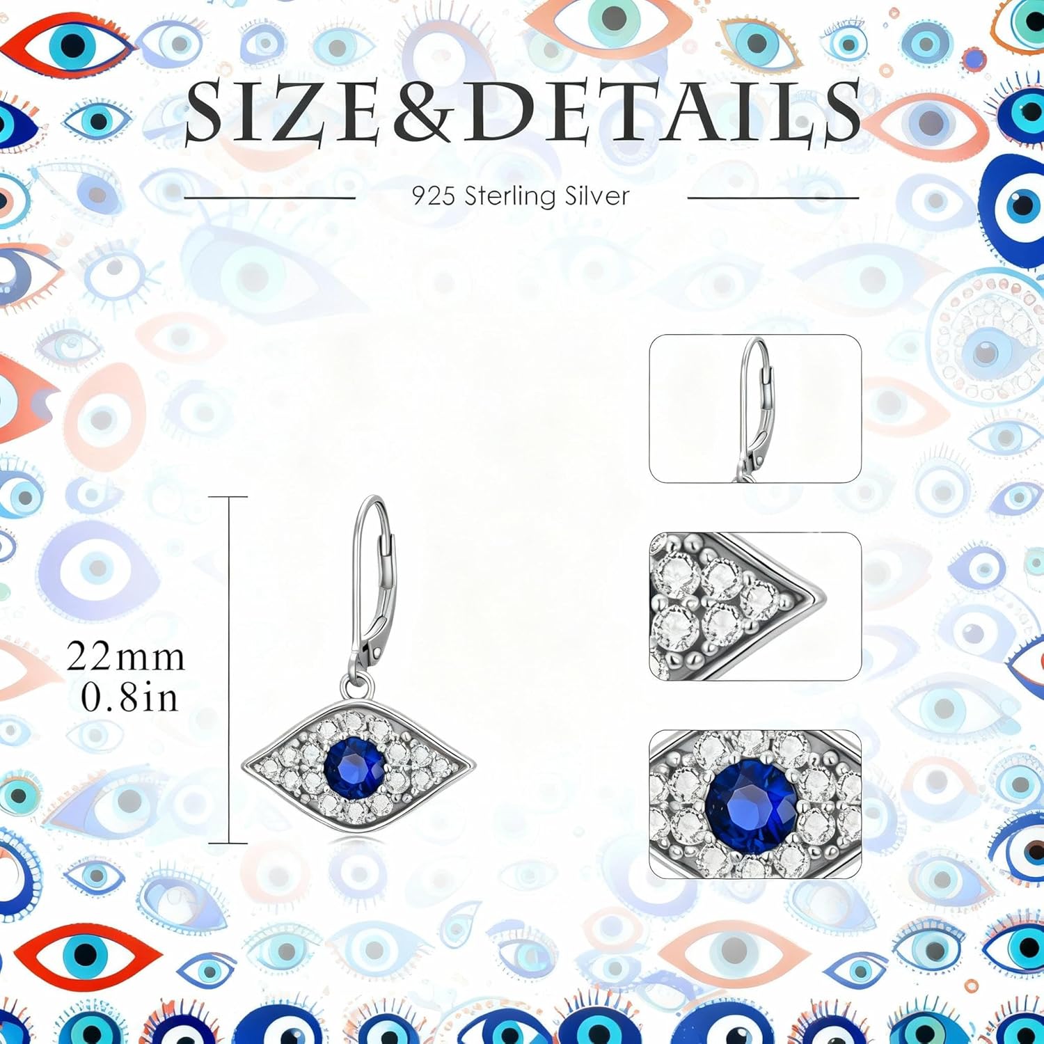 PEIMKO Evil Eye Stud Hoop Earrings for Women, 925 Sterling Silver Greek Ankh Cross Eyes of Horus/Blue Evil Eyes Spiritual Protection Jewelry for Women Birthday Gifts - Image 6