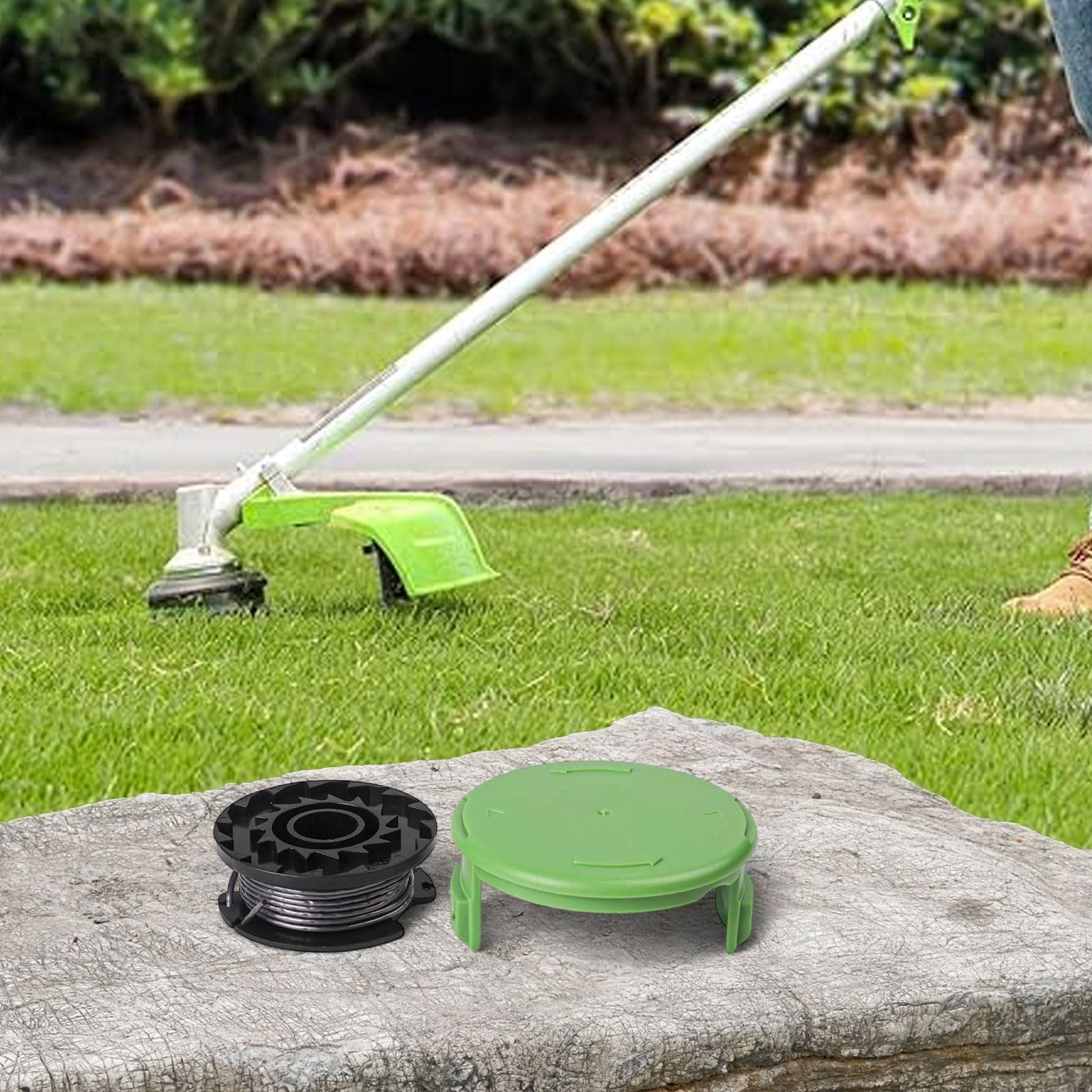 Podkaszarka do trawy podkaszarka, szpula z drutem, Szpula ABS i nylonowa nić poliamidowa do podkaszarki Greenworks 21287 24 V ze szpulą i nasadką, średnica 1,5 mm, długość 6 m
