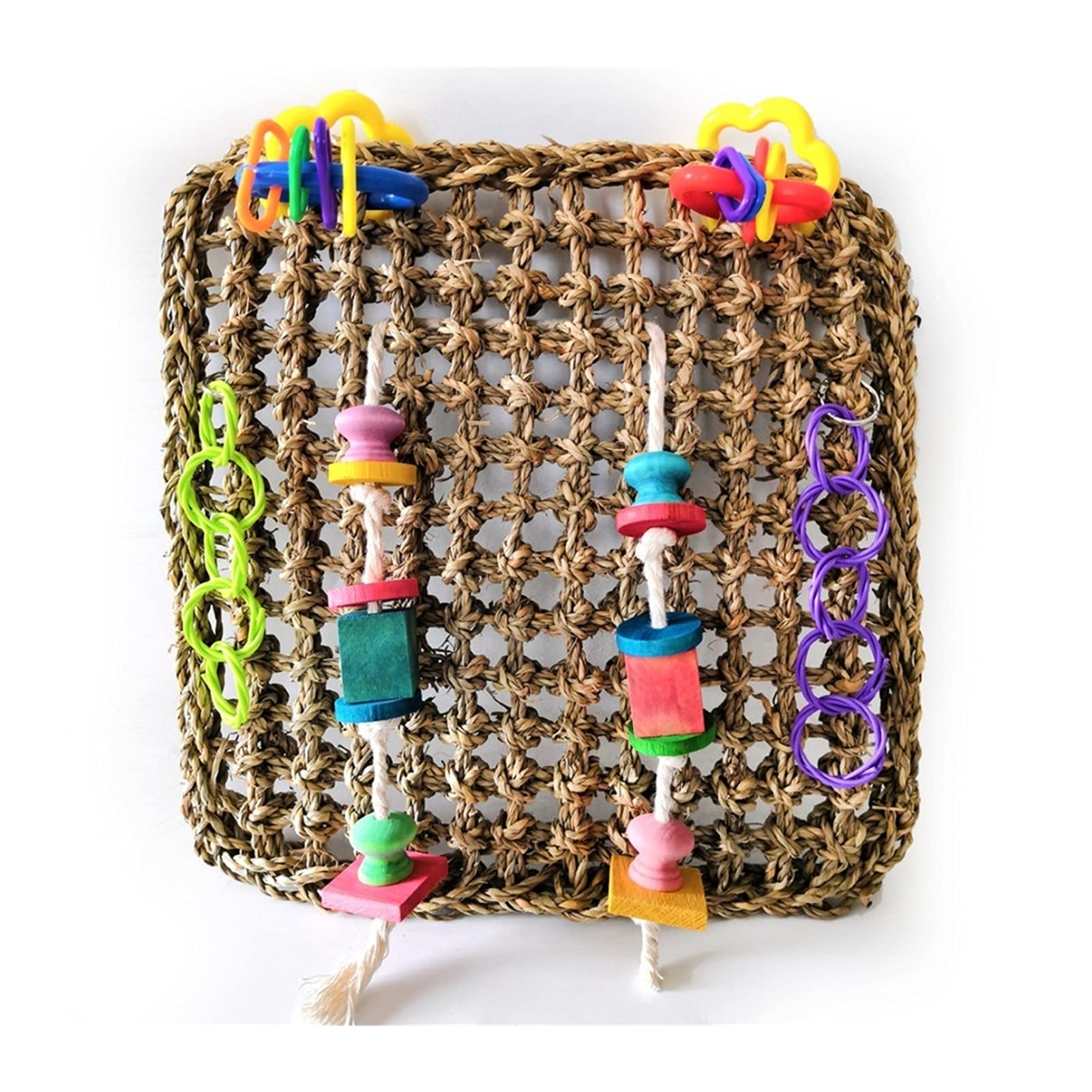 Juguete para pájaros, 30 x 30 cm, red de escalada para loro, hamaca para mascotas, juguete de mordedura, colorido, seguro, papagayo natural, juguete de escalada para mascotas