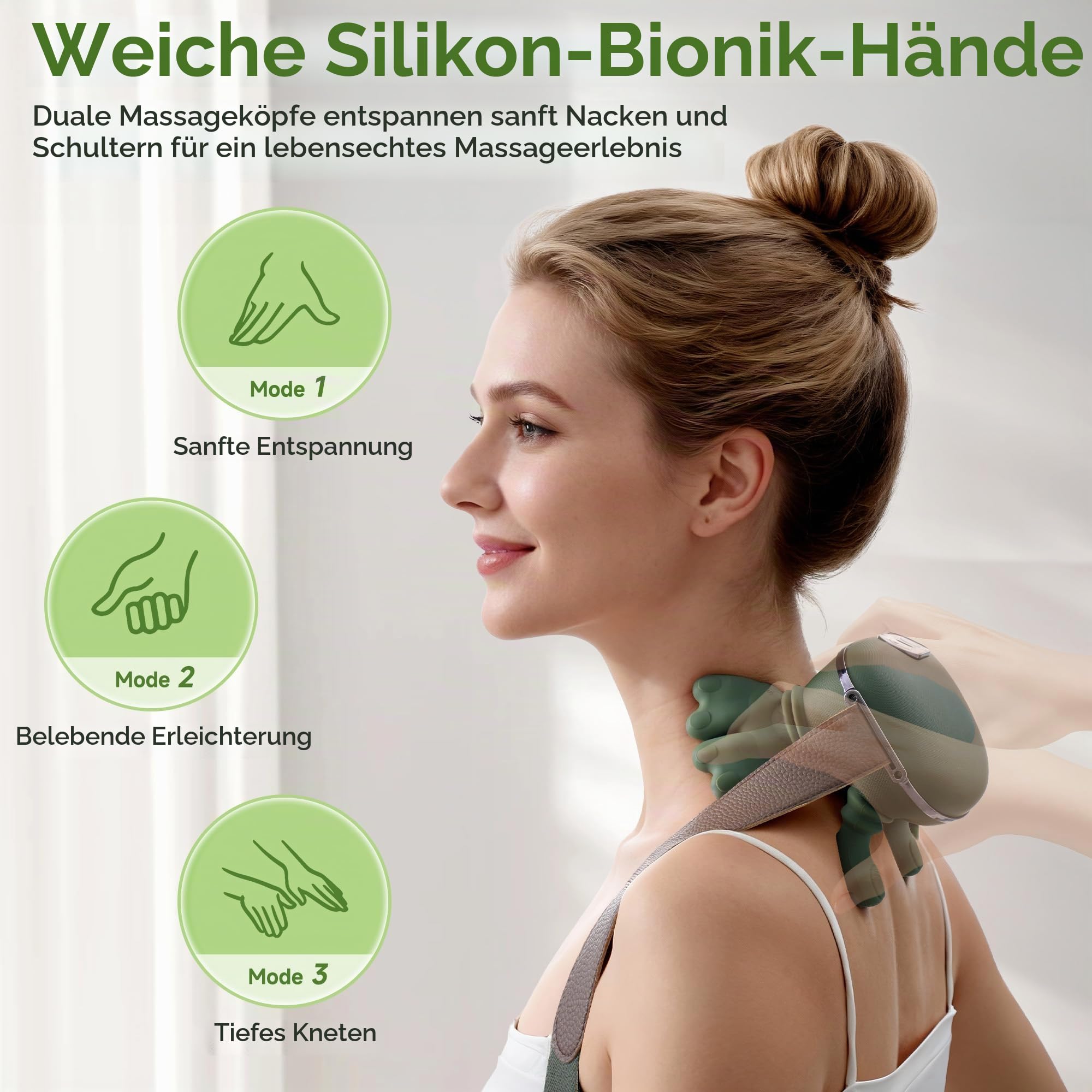 4D Bionische Hand Nackenmassagegerät, Elektrisches Shiatsu Massagegerät | 3 Intensitätsstufen und 2 Heizstufen, Tiefengewebemassage für Nacken und Schultern, Lindert Muskelverspannungen und Ermüdung