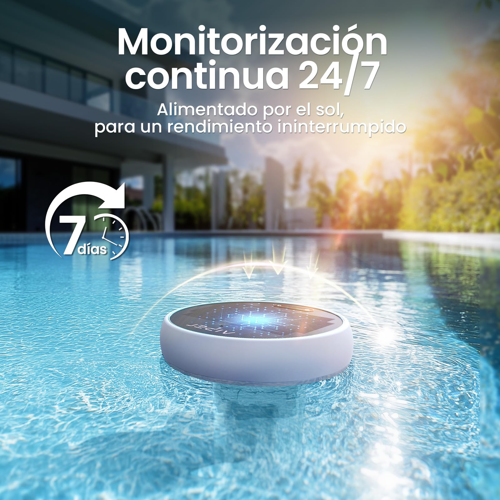 AIPER HydroComm Analizador Agua Piscina Inteligente – Monitor de Piscina con App, Análisis 5-en-1 (pH, ORP, EC, TDS, Temperatura), Supervisión Automática 24/7, Energía Solar + Batería