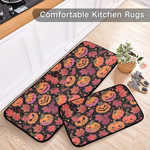 Miniatura 4 de Pumpkins Maple Leaves Kitchen Floor Mats, Halloween Pattern Runner Rug Standing Mat Washable Non Skid Rubber Backing Floor Protector Decorative