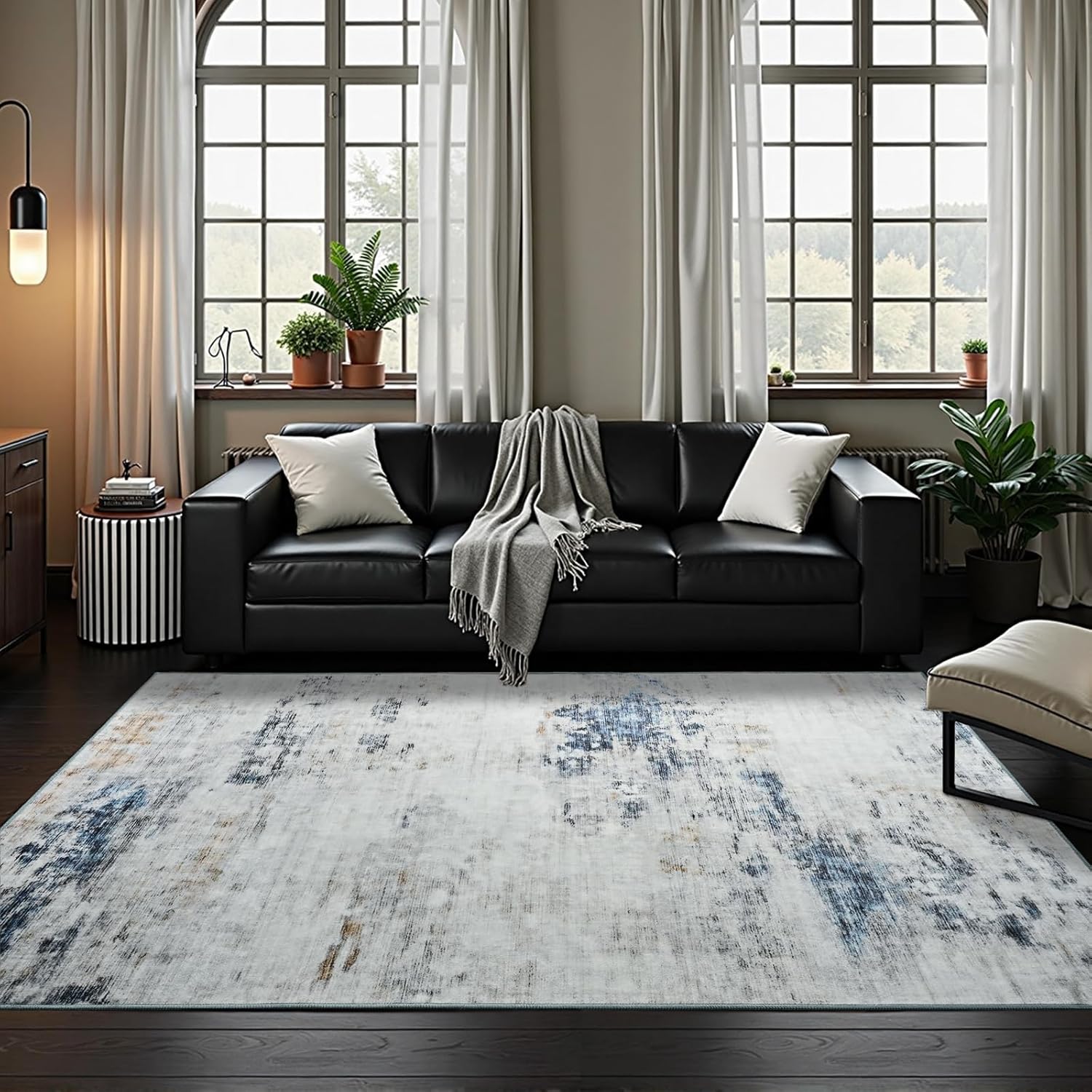 Toneed Abstract Area Rug 5x7 Modern Washable Rug Soft Non Slip Rug Low Pile for Bedroom Living Room Dining Room Blue/White Blue/White 5x7Feet