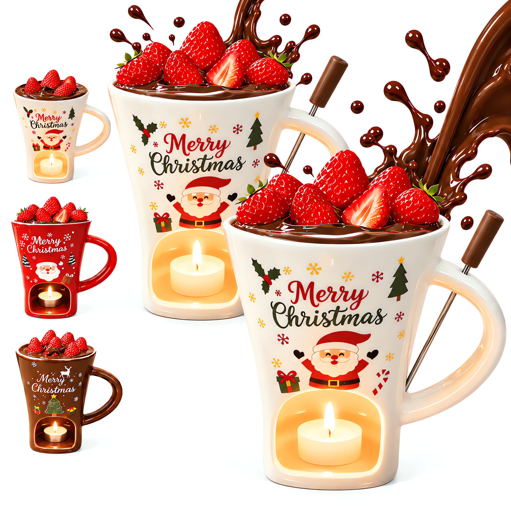 Christmas Ceramic Chocolate Fondue Mug with Fork, Ceramic Melting Cup (E*2) — image 1