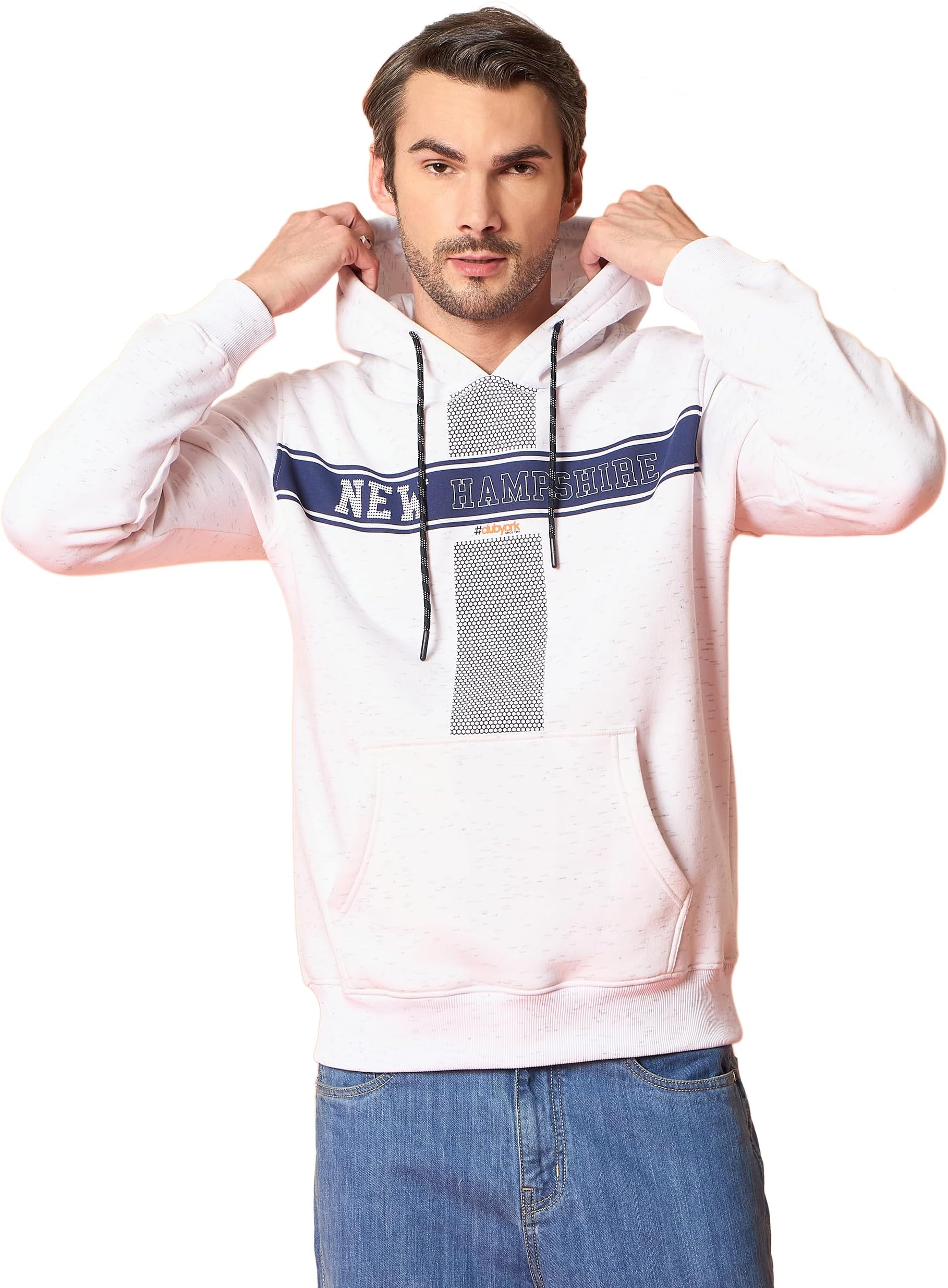 CLUB YORK Men's Fleece White Hooded Sweatshirt | Winter Hoodie for Men