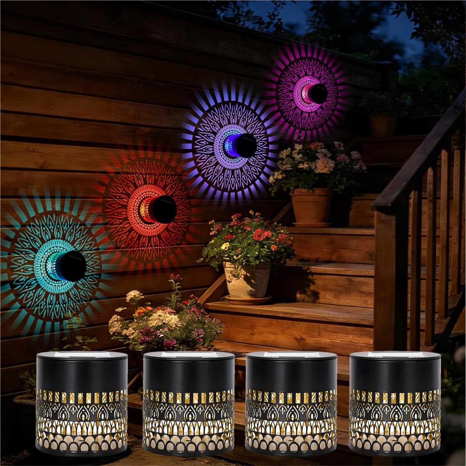 Luces solares mandala para exterior impermeables con cambio de color pack de 4 8