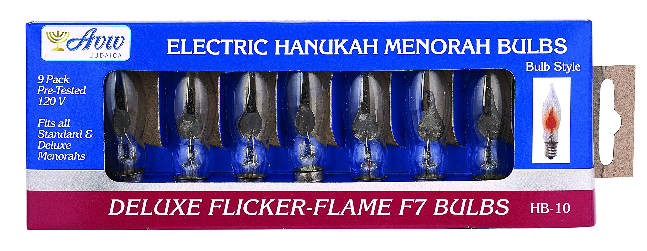 Aviv Judaica Flickering Flame Bulbs 9 Pack, E12 Base, Clear Glass, Candlelight Ambiance for Chandeliers, Wall Sconces, String Lights, Holiday Decor Ornaments Hanukkah Menorah Realistic Flame Bulbs