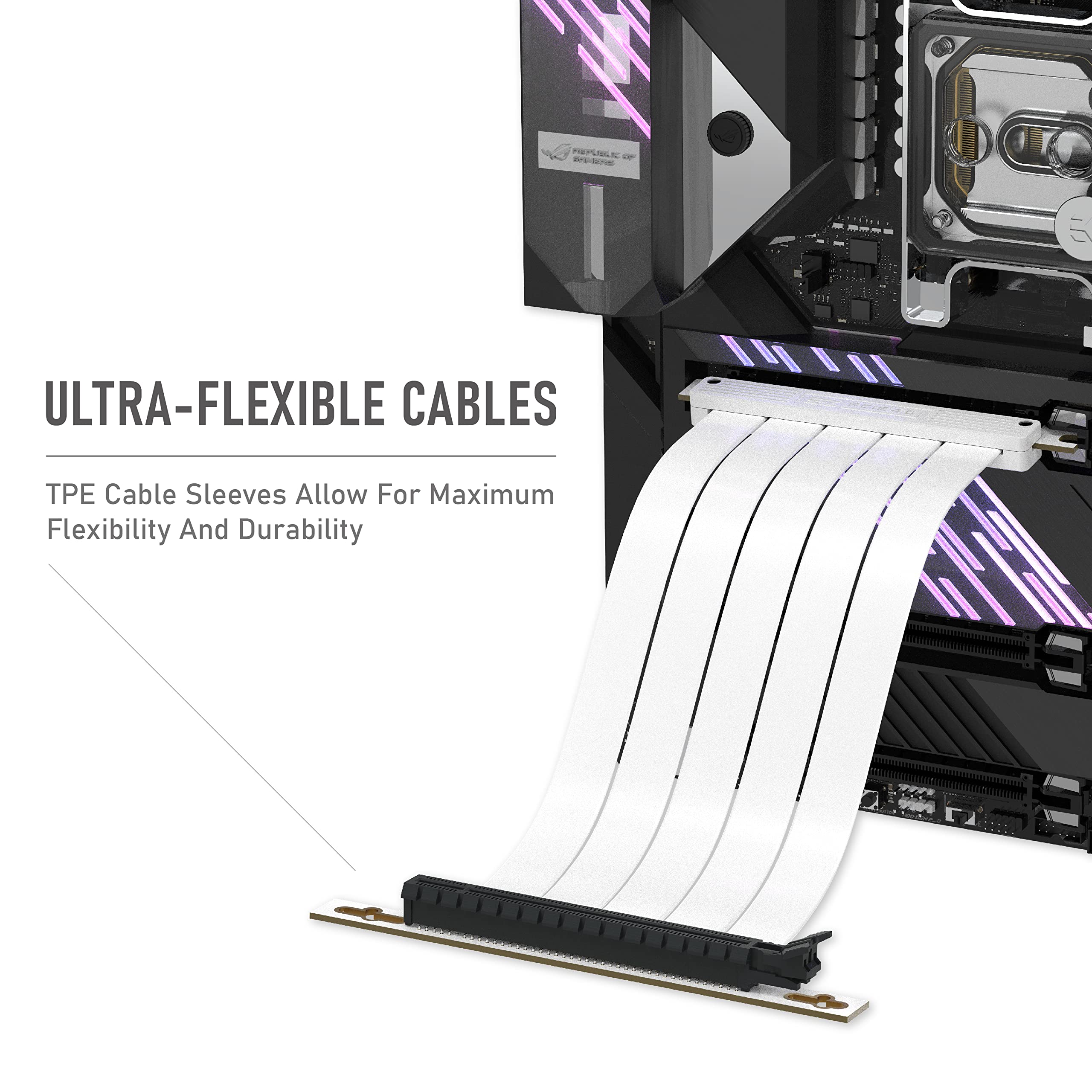 EZDIY-FAB PCIE Gen 4 16x Extreme Flexible, High Speed Riser Cable PCI Express 4.0 Port GPU Extension Card-Right Angle Connector, Supports RTX3090/3090ti/4080/4090 [7.87in/20cm]- White
