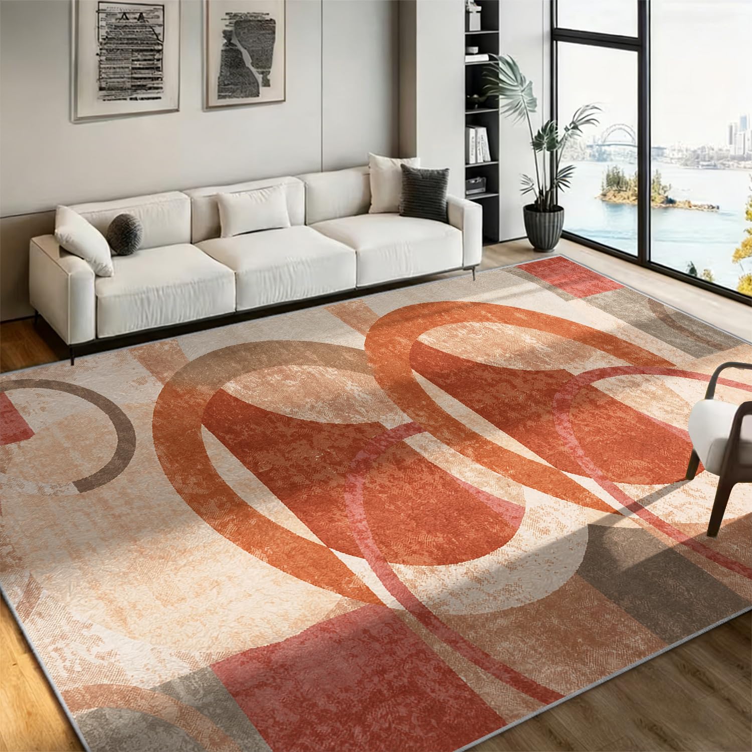 FOOGENG Retro Geometric Circular Pattern Square Area Rug 60x90cm — image 1