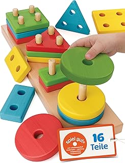 Merle Toys® Steckspiel ab 1 Jahr, 4in1 Formen Sortierspiel ab 2 Jahre mit 16 Formen, 100% FSC-zertifiziertes Holz, Sortierspiel ab 1 Jahr, Montessori Steckspiel ab 2 Jahre, fördert Feinmotorik