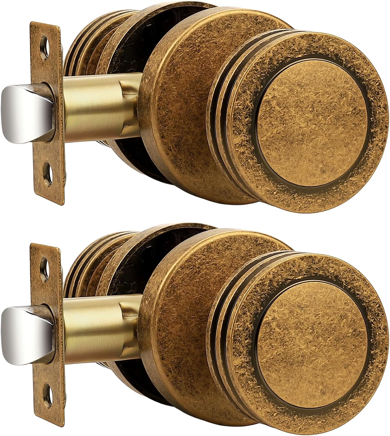 Probrico 2 Pack Keyless Passage Door Knobs with Vintage Design Passage Door Knobs for Interior Doors for Hallway Closet in Antique Brass Finish