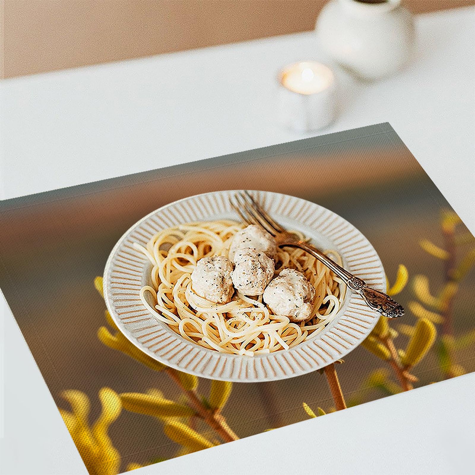 Set di 8 Tovagliette Americane Lavabili Cotone Lino Paesaggio desertico - Tovaglietta Americana Resistenti al Calore Durevole Boccioli gialli - per Colazione Pranzo 30×45 cm