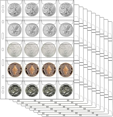 Vista 8 de Páginas con bolsillos para monedas de 30 compartimentos, AITIME soporte estándar de 9 orificios para coleccionistas, 10 hojas de níquel, monedas