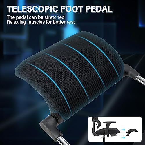 Miniatura 7 de Silla de oficina ergonómica con reposapiés, silla de oficina de computadora de respaldo alto con soporte lumbar dinámico, reposacabezas 2D,