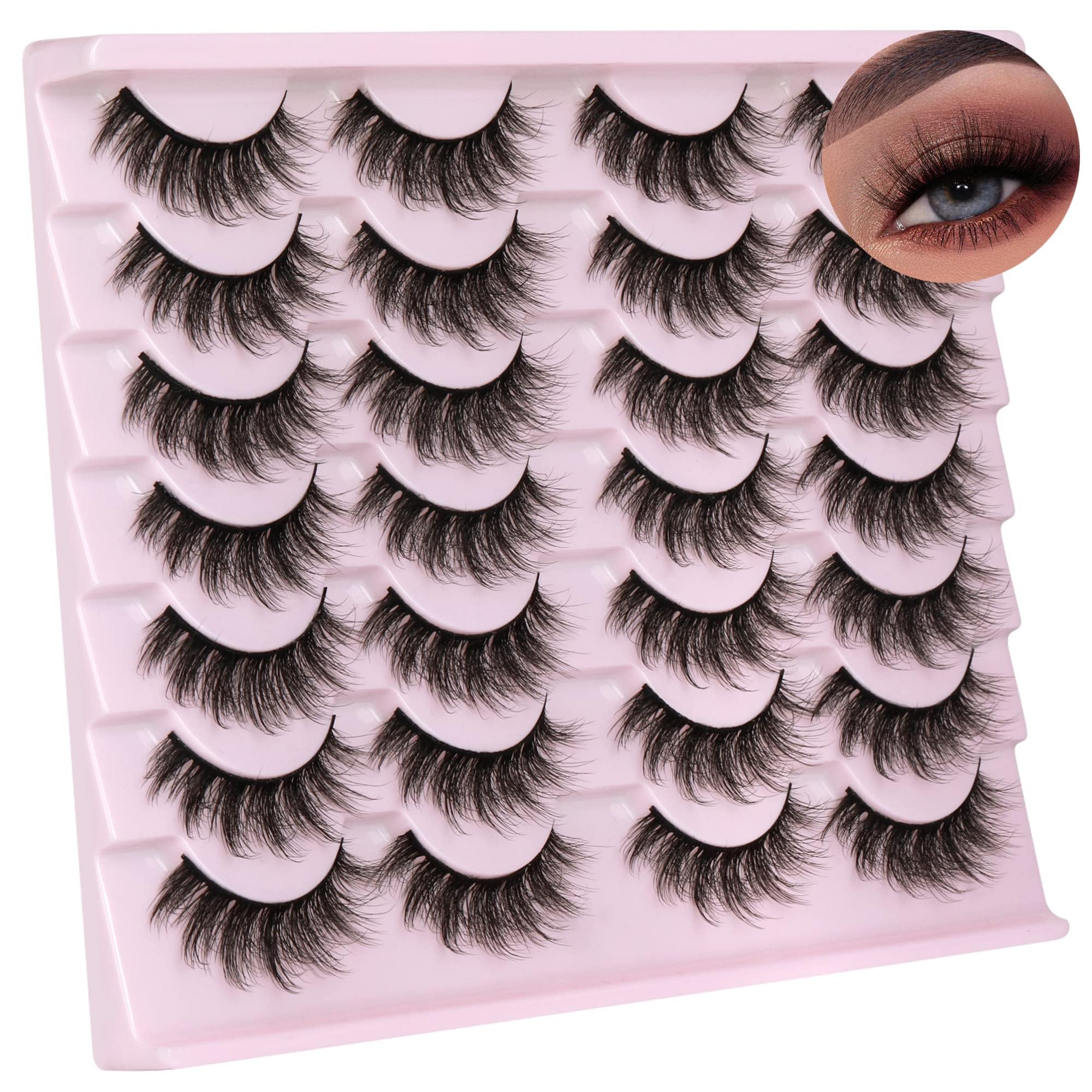 14 Pairs Wispy Mink Lashes Fluffy Eye Lashes, Natural Look 5D Volume 16mm Fake Eyelashes, Makeup Tools Eye Lashes