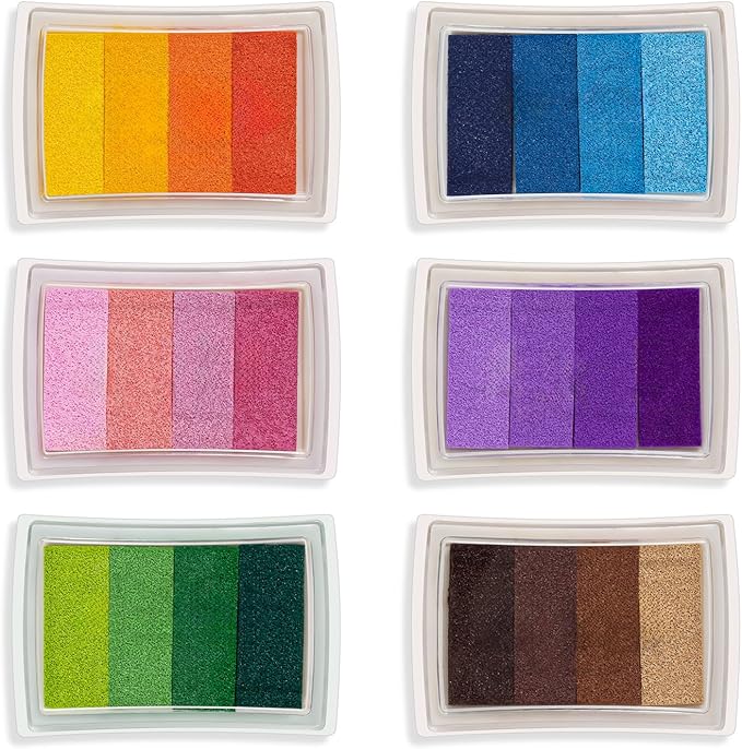 Craft Ink Pad, Set of 6 Washable DIY Stamp Ink Pads for Kids, 24 Colors