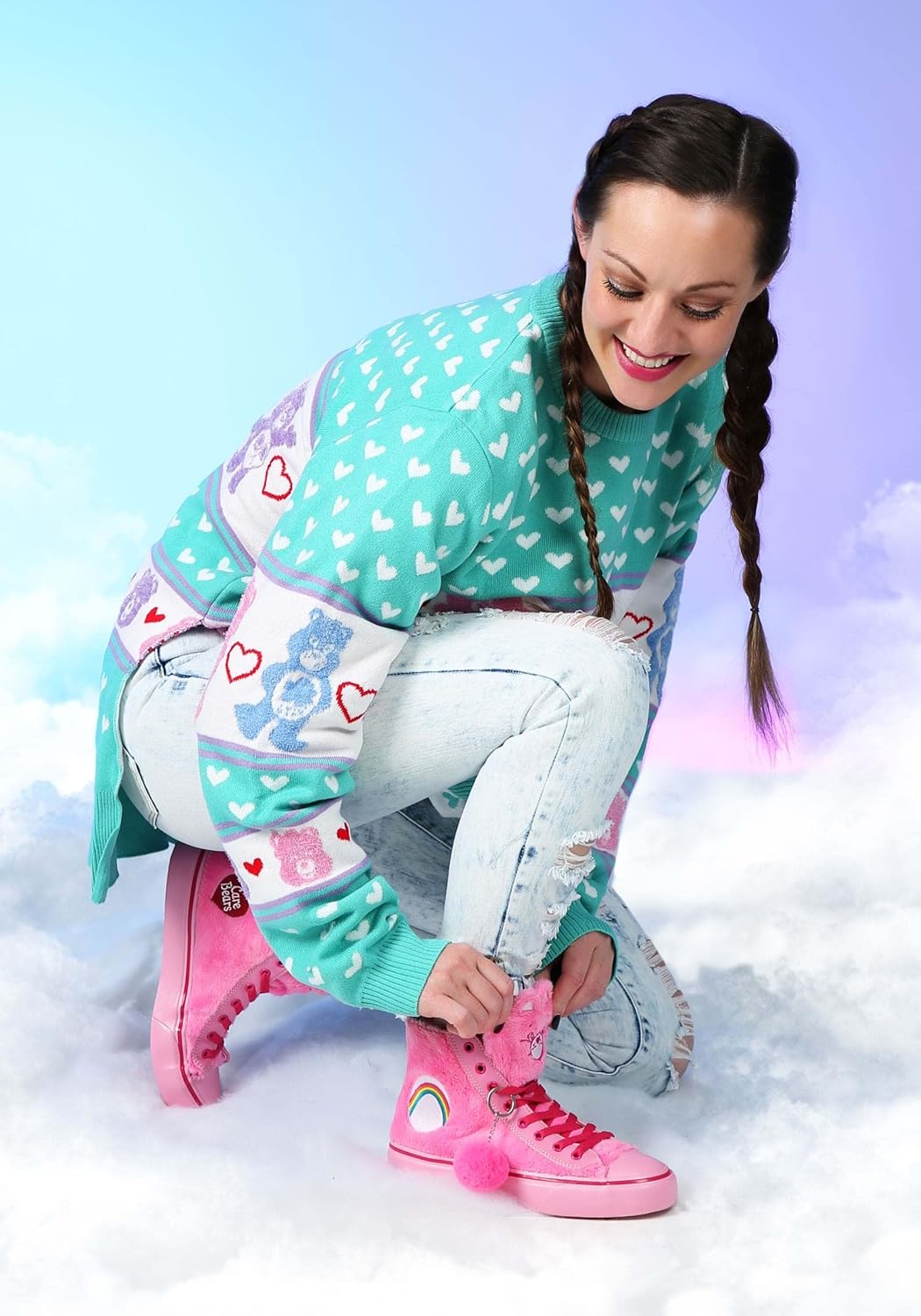 Care Bears Adult Pink Cheer Bear Shoes with Faux Fur and Embroidered Details