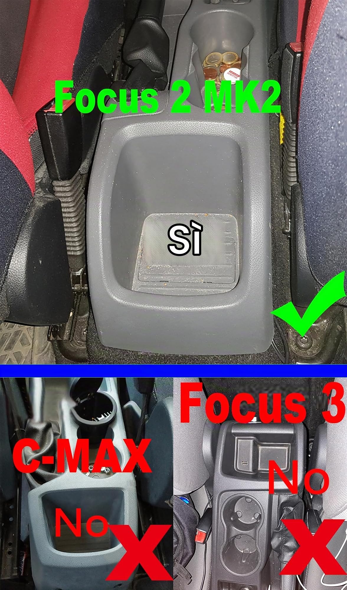 del box auto Center console bracciolo – Contenitore braccioli Compatibile con Ford Focus 2 MK2 2005 2006 2007 2008 2009 2010 2011,Non compatibile con C-Max/Focus 3 MK3
