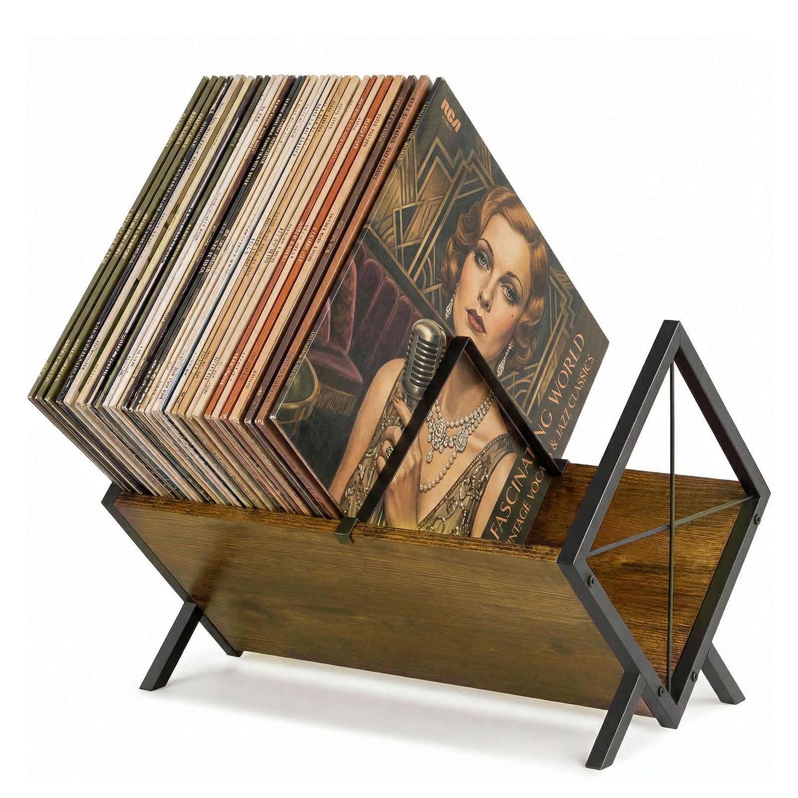 Levede Vinyl Record Storage, Record Player Stand for 80-100 LPs, Vinyl Storage Organizer with Sturdy MDF & Iron Frame, LP Record Holder for Albums, Books and Magazines, Brown