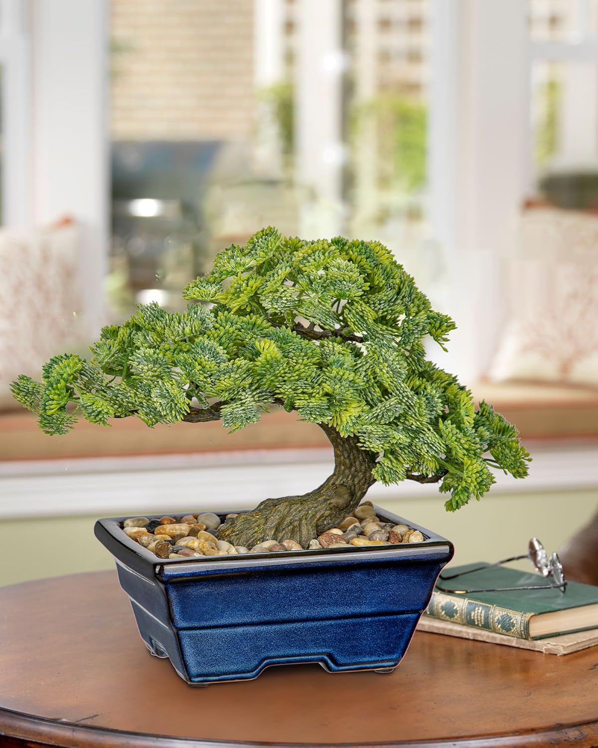 Artificial Bonsai Tree Faux Plants Indoor Fake Plants Decor with Blue Ceramic Pots for Home Table Office Desk Bathroom Shelf Bedroom Living Room Farmhouse Decor - Image 4