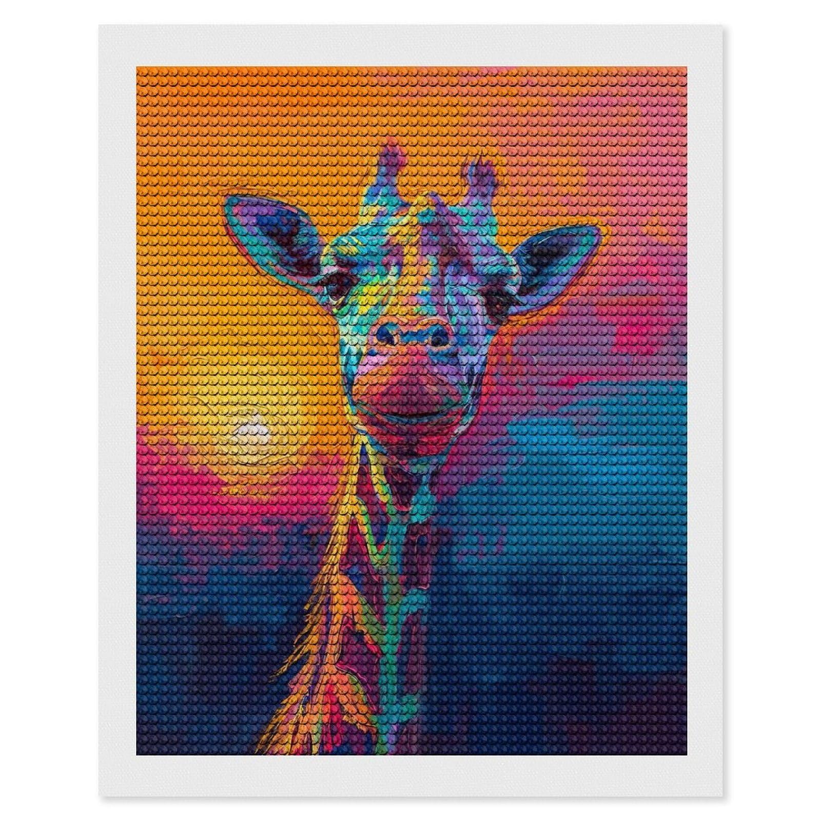 Junmoney Colorful Giraffe Painting Diamond Painting Canvas Kit 16"x20", Adhesive Canvas, Living Room Decor, Farmhouse Decor, Winter Craft